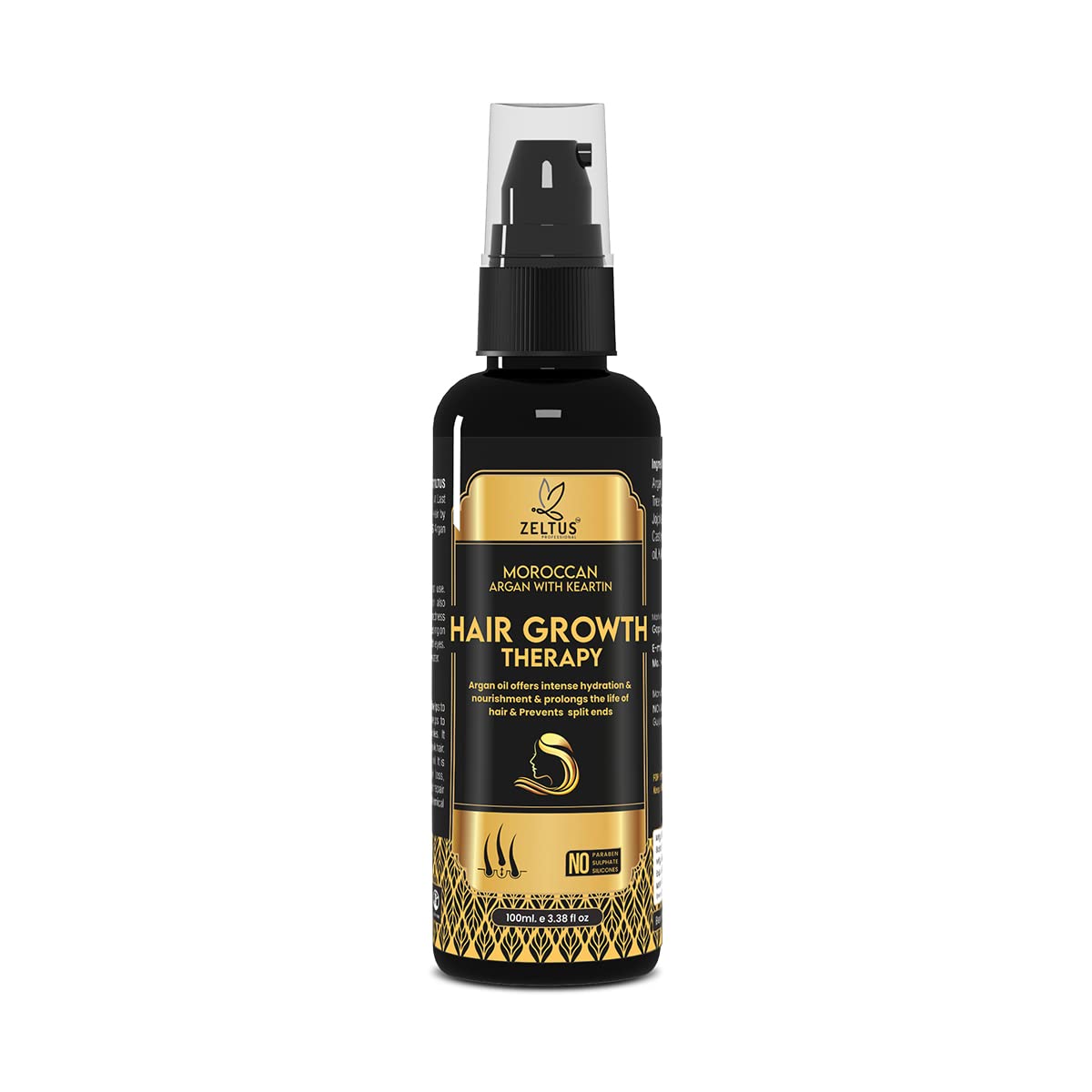ZELTUS Hair Growth Therapy with Moroccan Argan Oil & Keratin - 100ml for Thicker Hair & Reduced Hair Fall | Natural Hair Regrowth Treatment for Men & Women | Perfect for Daily Use at Home or Salon