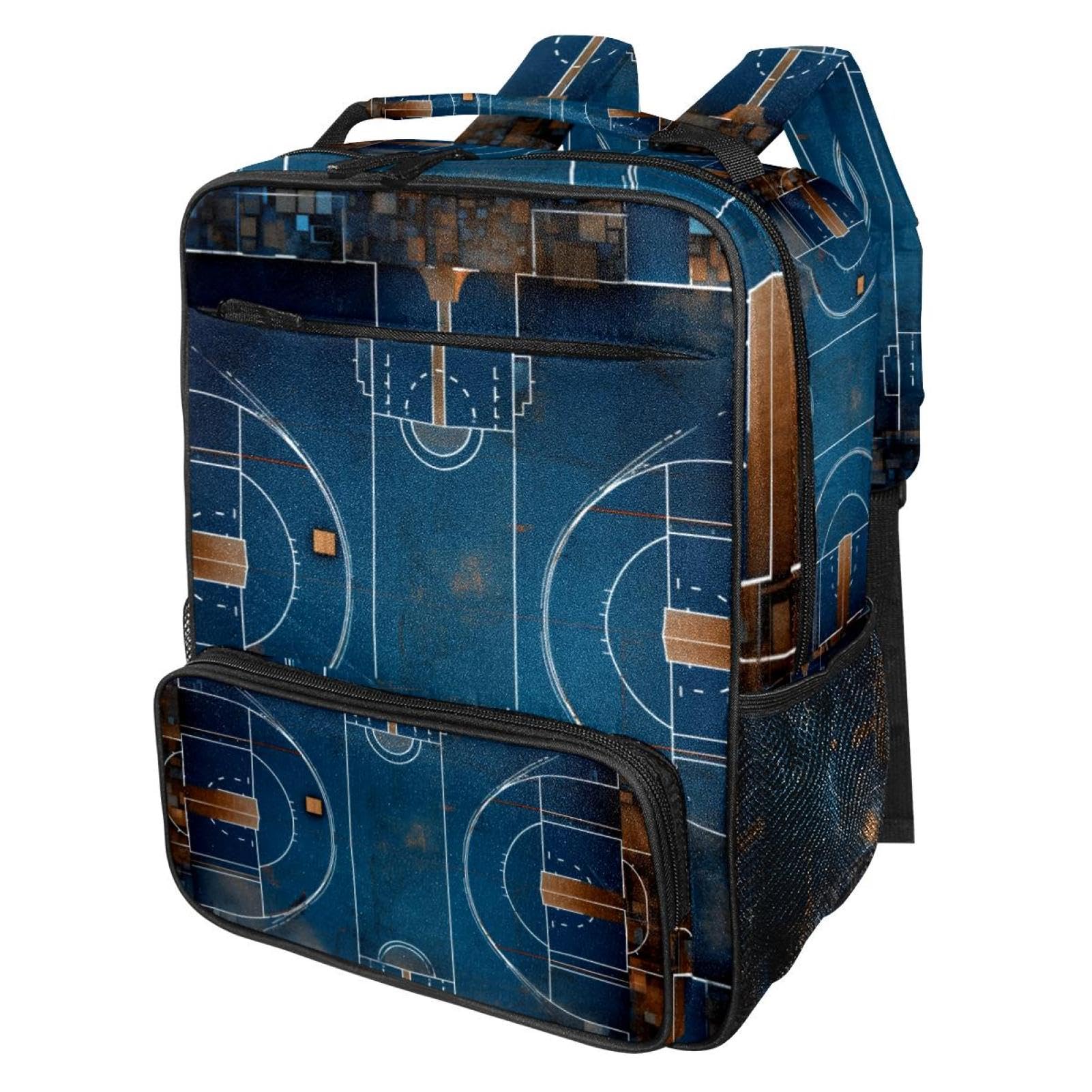 Premium Travel & Work Backpack - Durable Laptop Backpack with Art Basketball Court Design - Perfect for Business Trips, Commuting & School