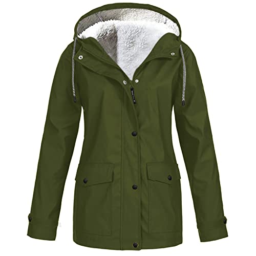 ZEFOTIM Women's Waterproof Rain Jacket - Solid Color Plush Thickened Hooded Raincoat for Outdoor Activities, Plus Size Available (Perfect for Hiking, Camping & Commuting)