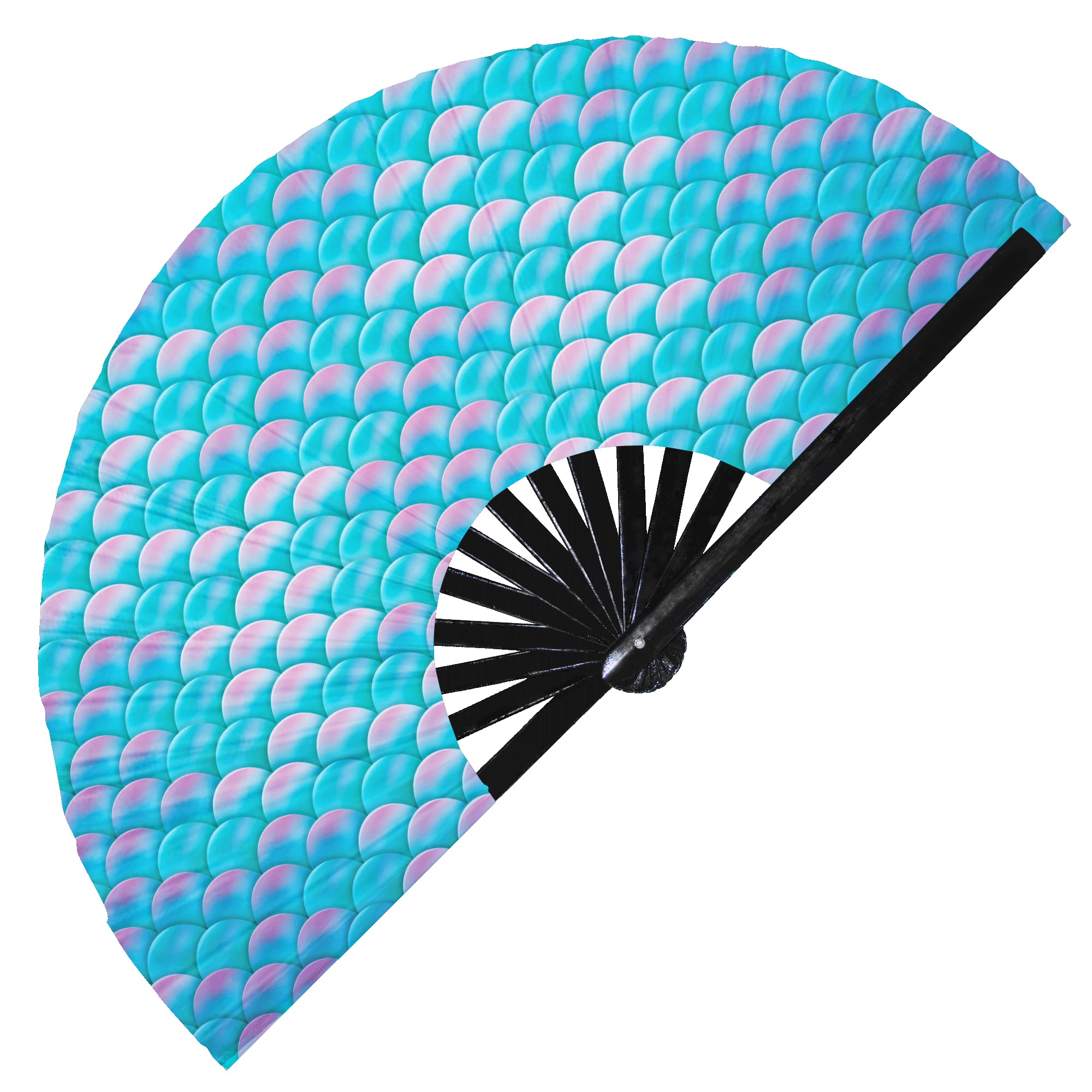 Mermaid Scales UV Foldable Hand Fan - Large Holographic Festival Fan for Summer, Handmade Iridescent Mermaid Toy with Shimmering Fins | Perfect for Cosplay, Beach Parties & Outdoor Events