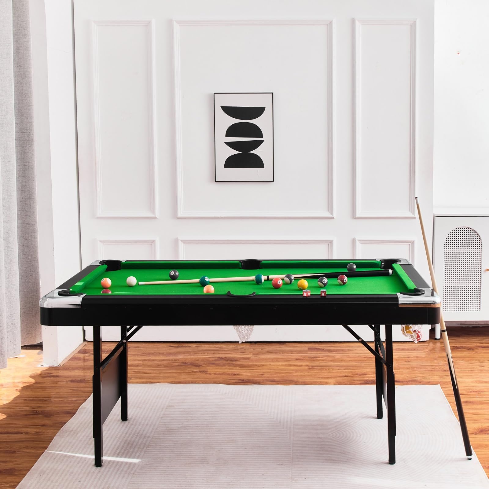 7-Ft Folding Pool Table for Home Game Room - Includes 2 Cue Sticks, Chalk & Felt Brush - Perfect for Family Parties, Kids & Adults - Easy Storage Red Billiard Table - Great for Basements, Man Caves & Entertainment Spaces