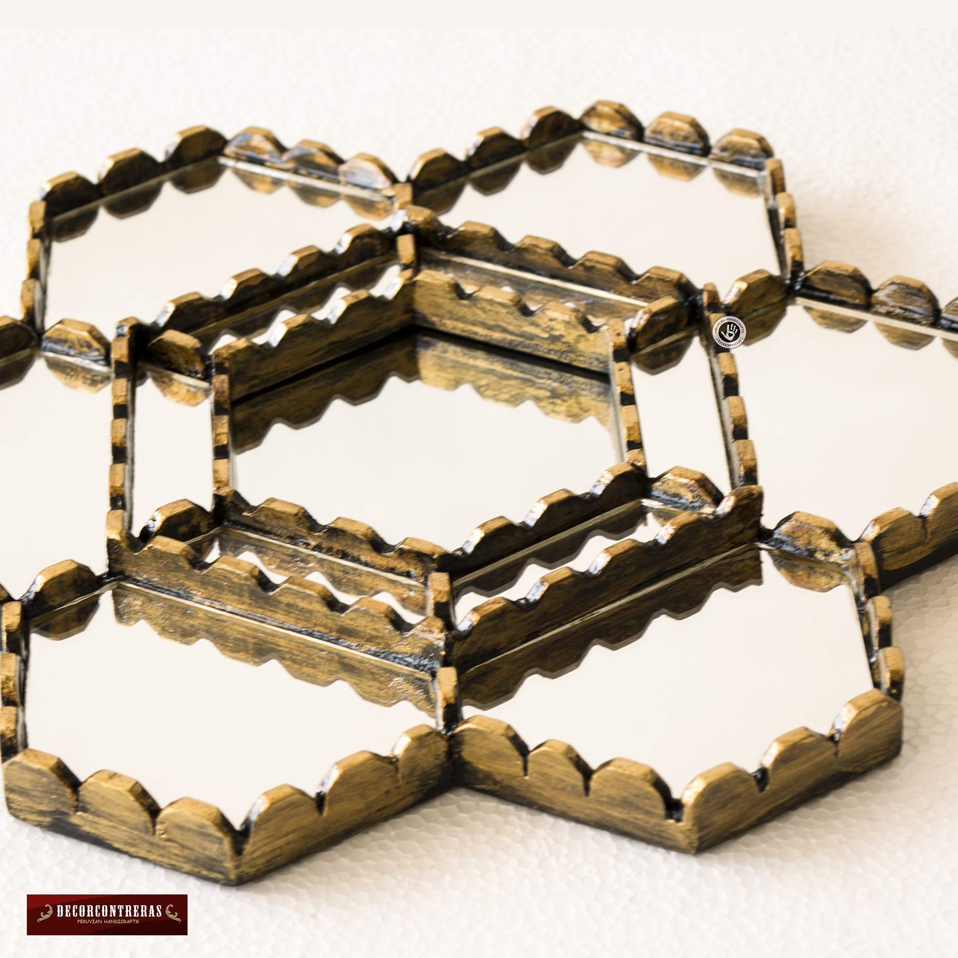 Handcrafted Gold Hexagonal Wall Mirror 11.8