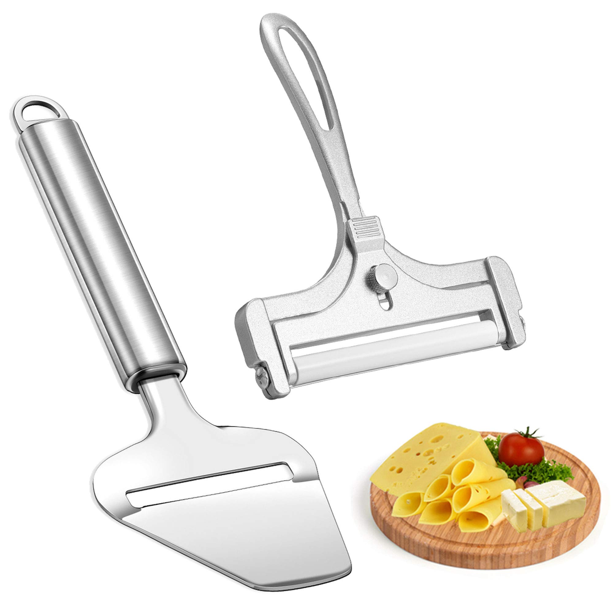 WarmHut Stainless Steel Cheese Slicer Set with Wire Cutter - 2-Piece Kitchen Tool for Soft, Semi-Hard & Hard Cheeses | Perfect for Charcuterie Boards, Wine Pairings & Gourmet Cooking