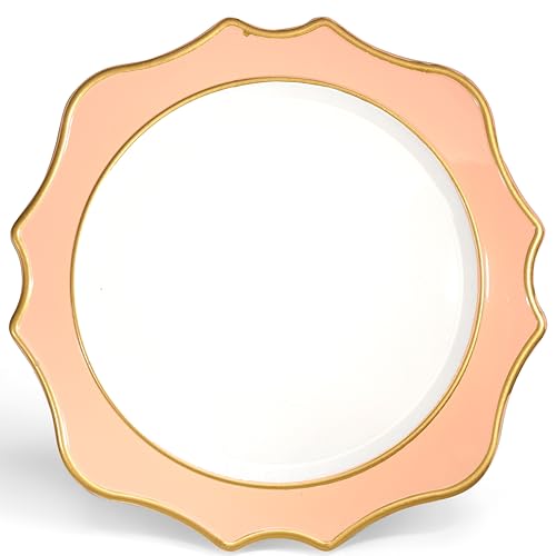 C. Scalloped White & Pink Blush w/ Gold Rim