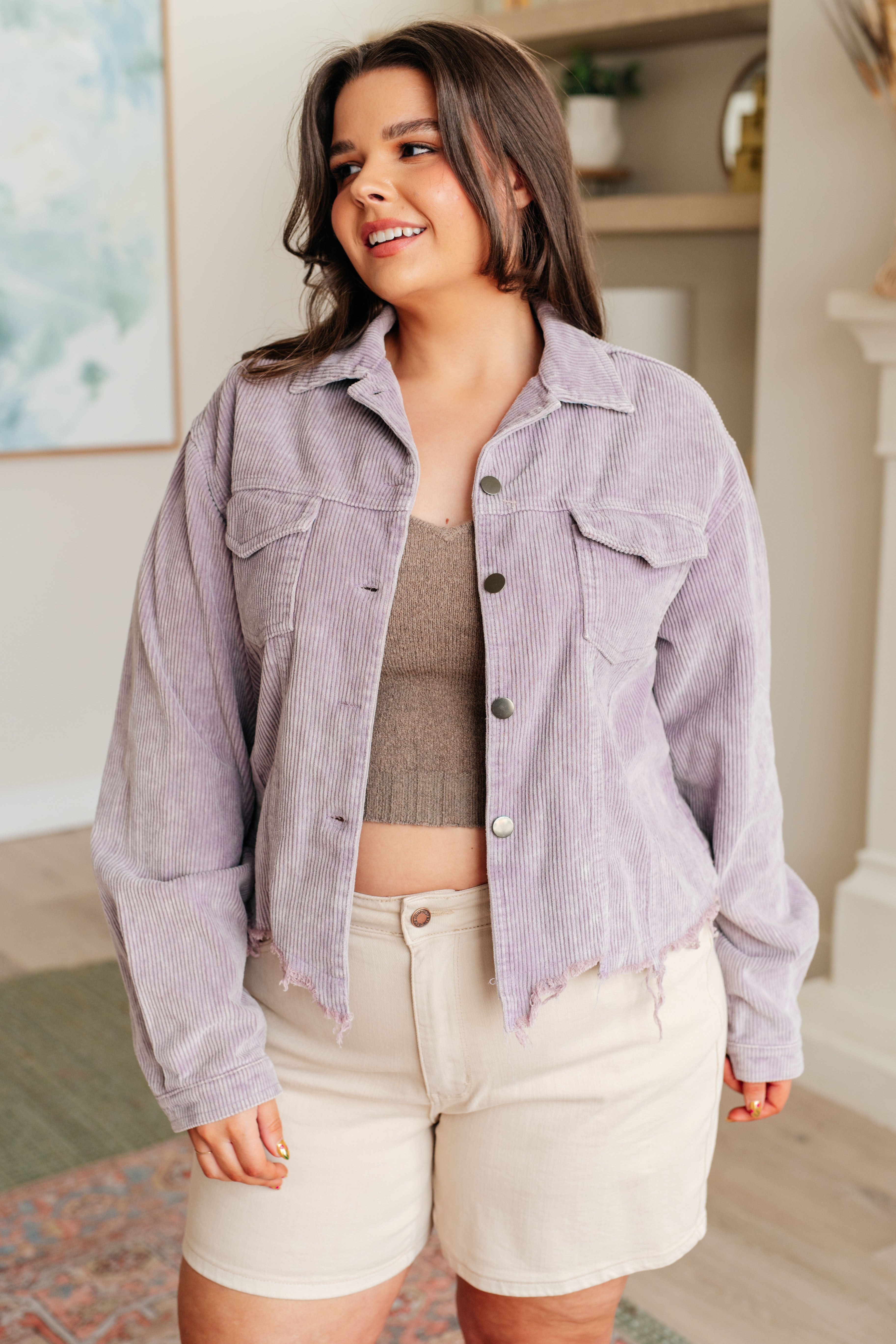 Stylish Lavender Corduroy Jacket for Women - Trendy Fall & Winter Outerwear - Perfect for Casual Outings & Date Nights