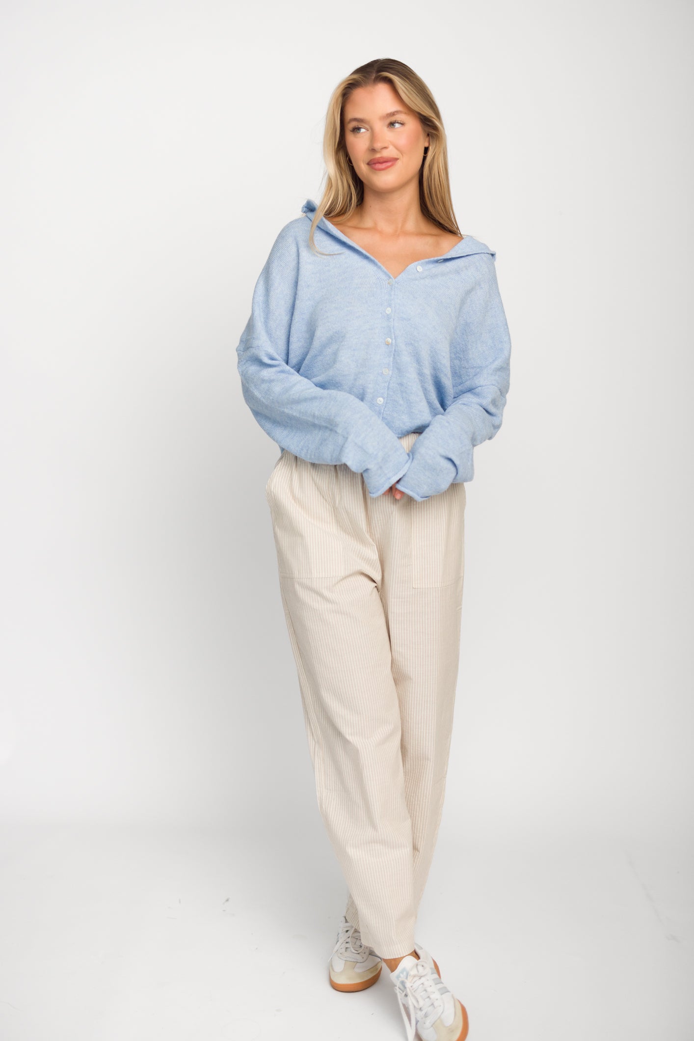 Sky Blue Piper Cardigan for Women - Soft Knit Sweater with Long Sleeves & Button Front - Perfect for Fall, Winter & Layering Outfits