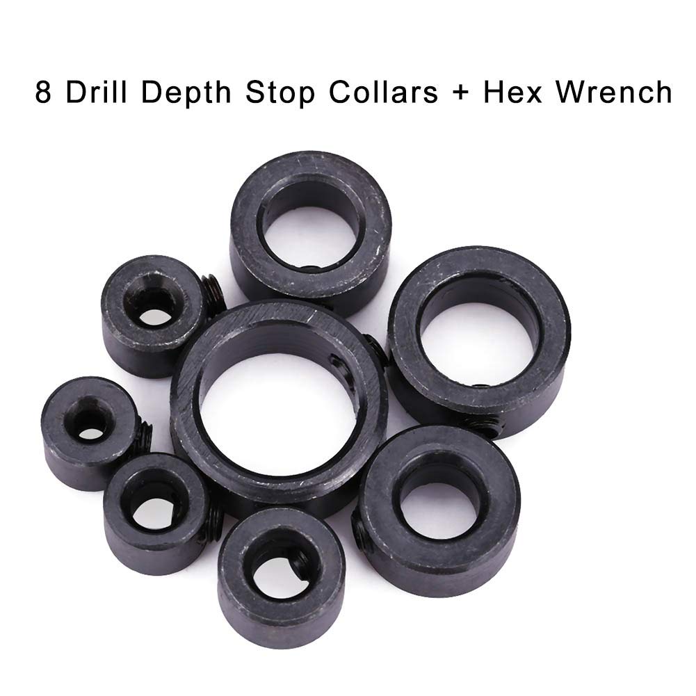 8-Piece High Carbon Steel Drill Stop Collar Set (3-16mm) - Woodworking & Metalworking Depth Gauge with Hex Wrench - Perfect for Precise Drilling in DIY Projects, Furniture Making & Construction Work