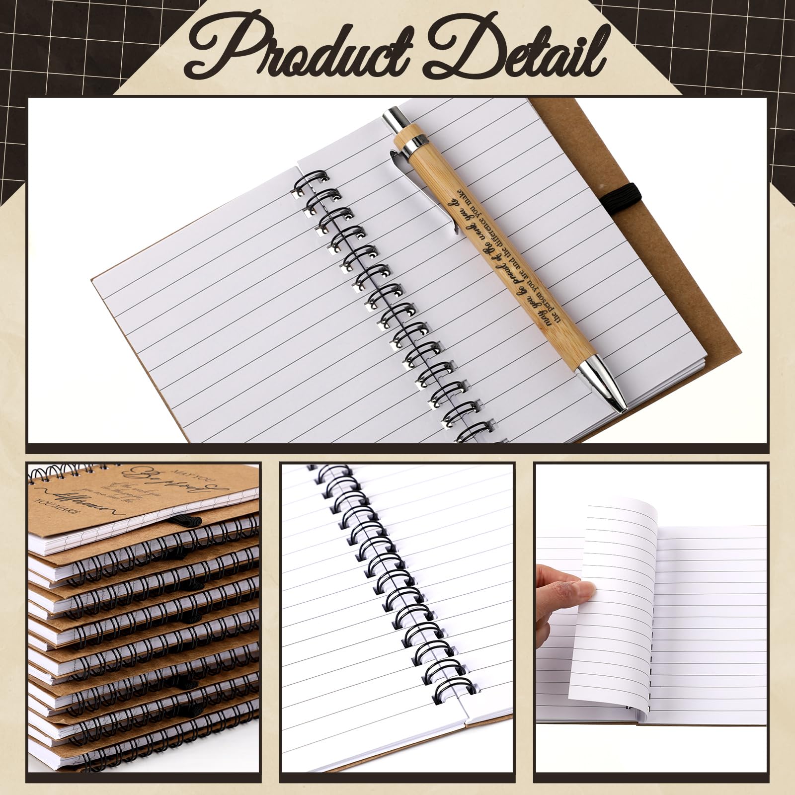 50 Pack Thank You Christmas Notebooks & Bamboo Pens - Motivational Kraft Spiral Notepads for Employee Appreciation, Coworker Gifts, Office & Teacher Thank You Presents - Perfect for Holiday Gifting, Workplace Motivation & Daily Journaling