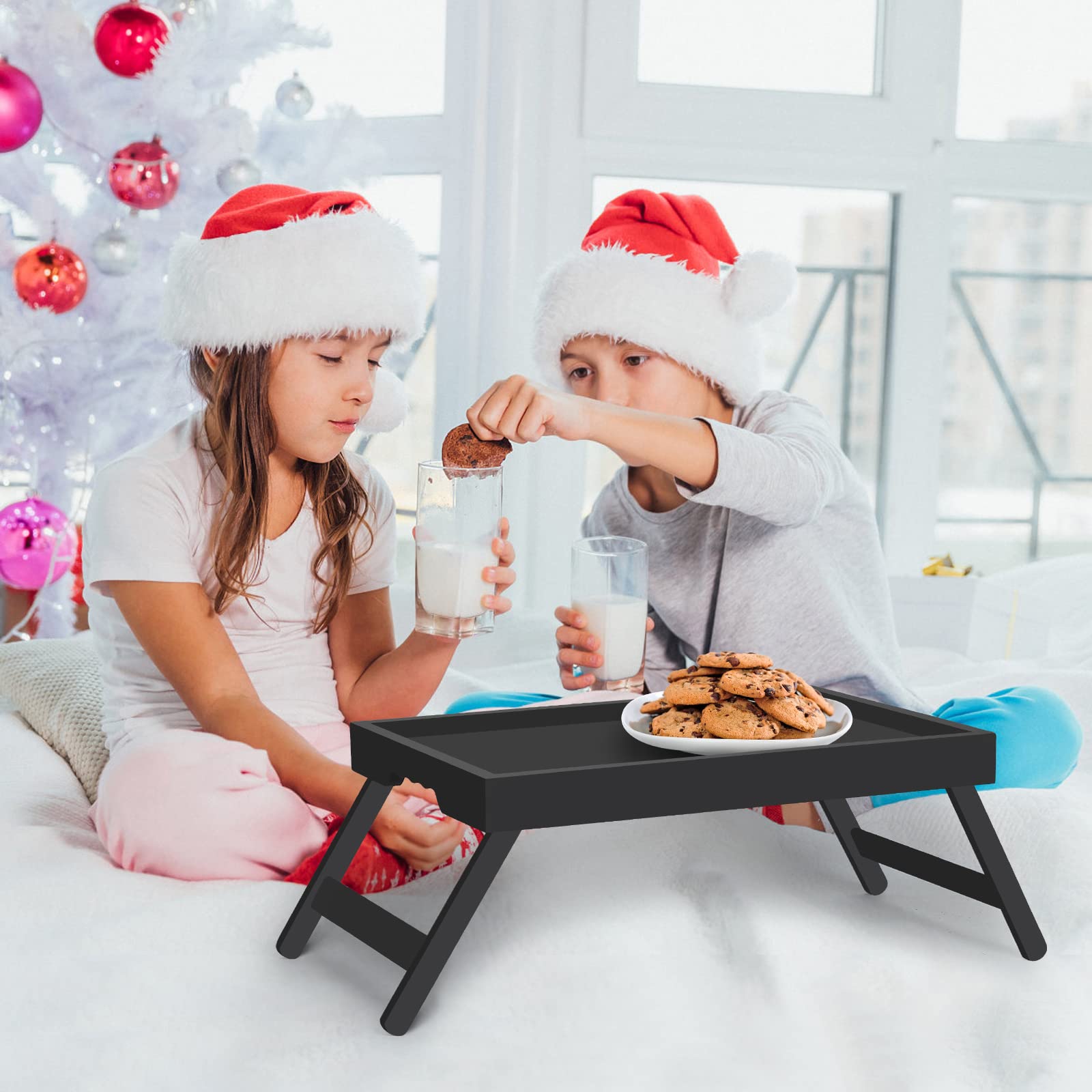 Artmeer Bamboo Bed Tray Table with Folding Legs - Portable Breakfast in Bed Tray, Laptop Computer Desk, Snack Table for Home, Office, and Dorm Use