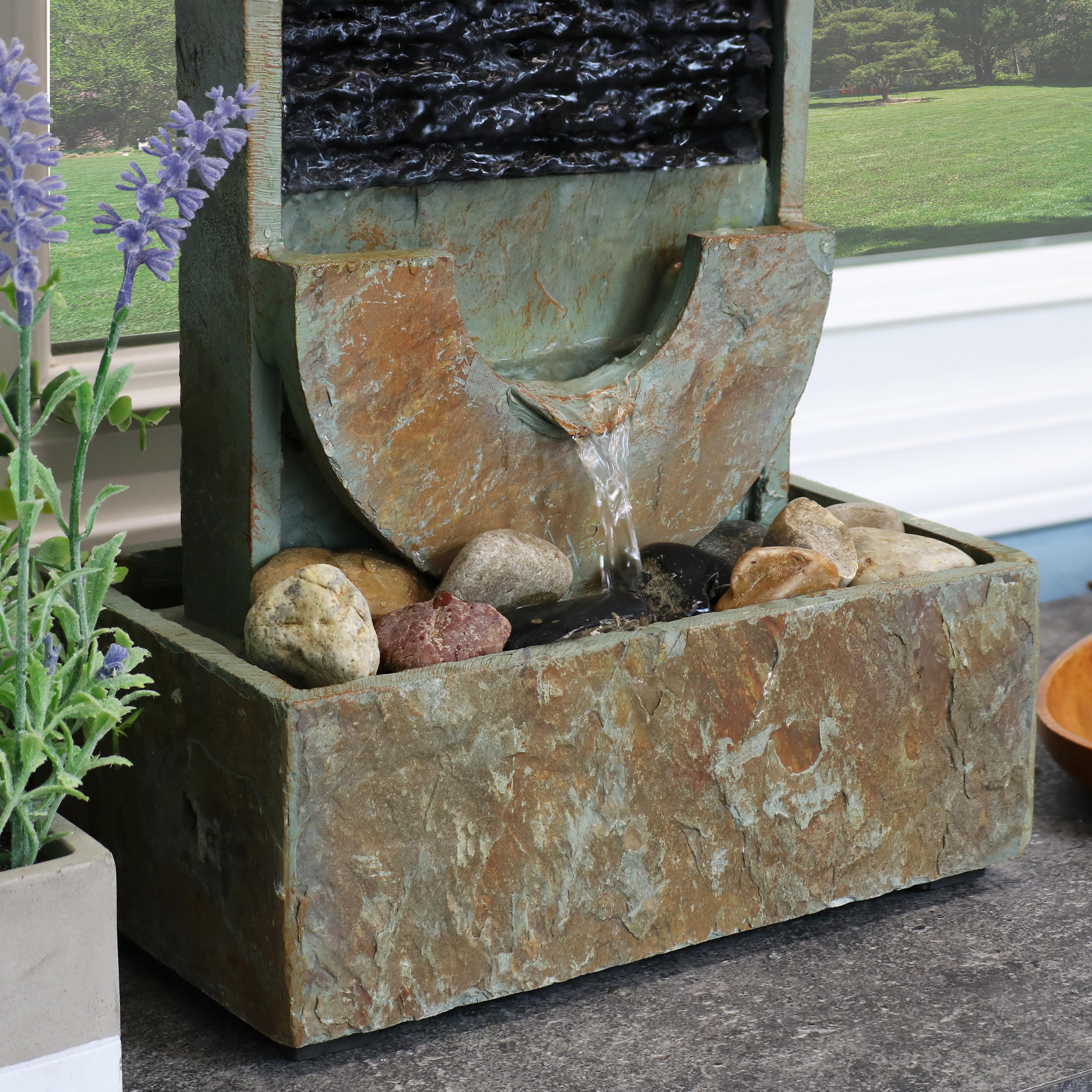 16 Inch Sunnydaze Half Moon Slate Indoor Water Fountain - Relaxing Home Decor for Living Room, Bedroom & Office