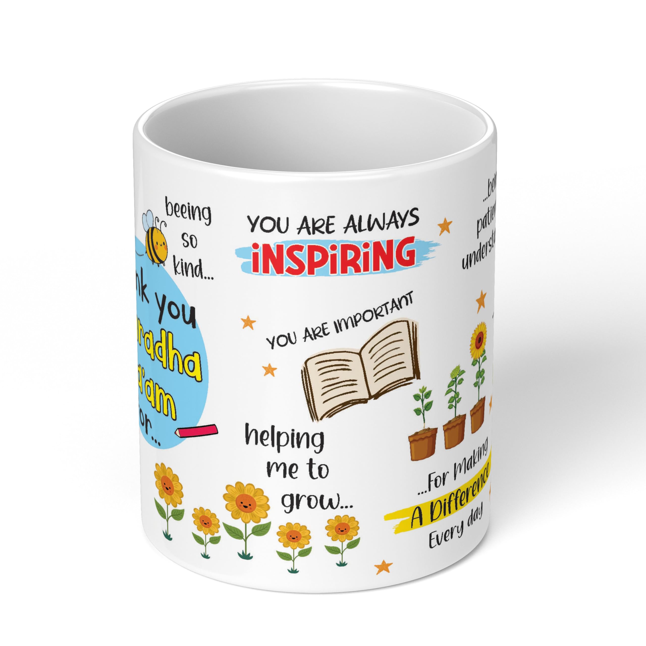 Personalized Teacher's Name Ceramic Mug 11oz - Best Thank You Gift for Teachers, Coffee & Tea Cup with 