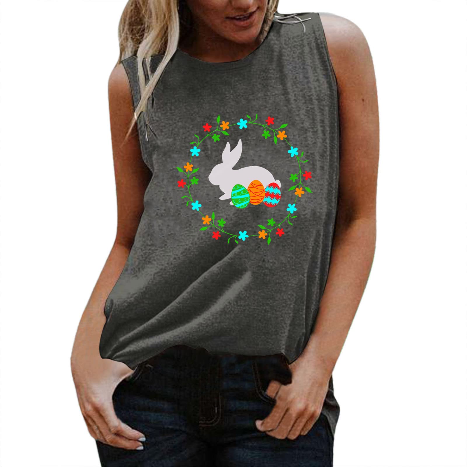 Women's Summer Sleeveless Tank Top - Casual Round Neck Tunic Blouse for Easter & Warm Weather | Beachwear, Vacation Outfits, Daily Comfort Wear