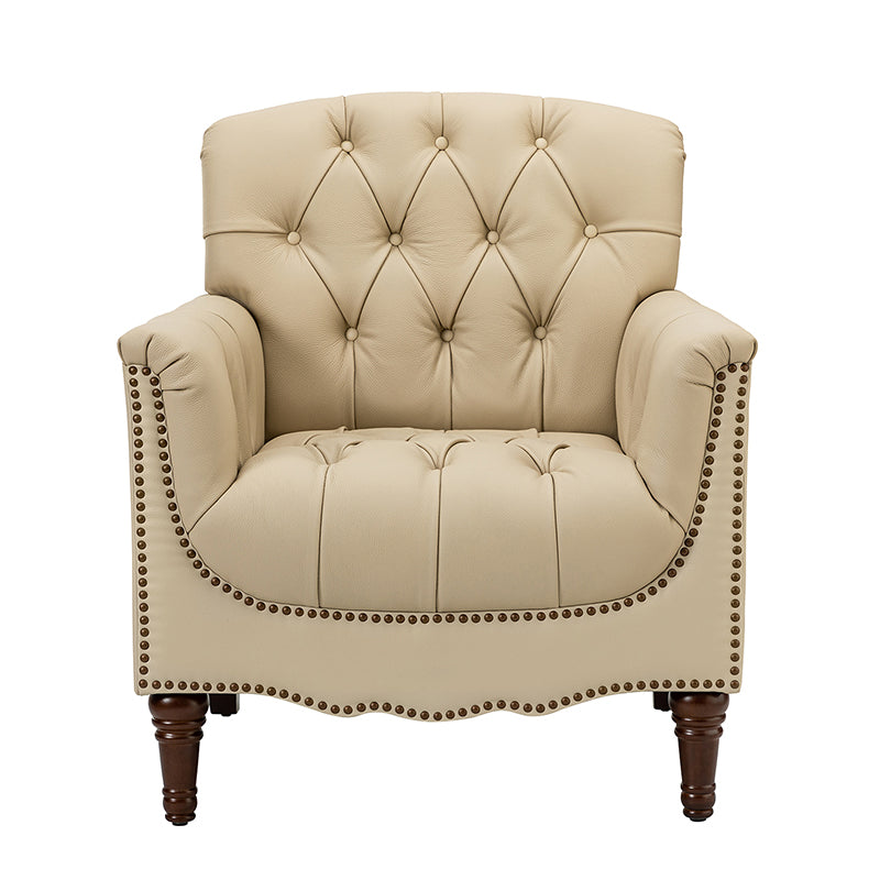 Premium Genuine Leather Armchair - Handcrafted Modern Lounge Chair for Living Room, Office & Study - Brown Leather Recliner with Solid Wood Frame - Perfect for Home Decor & Relaxation