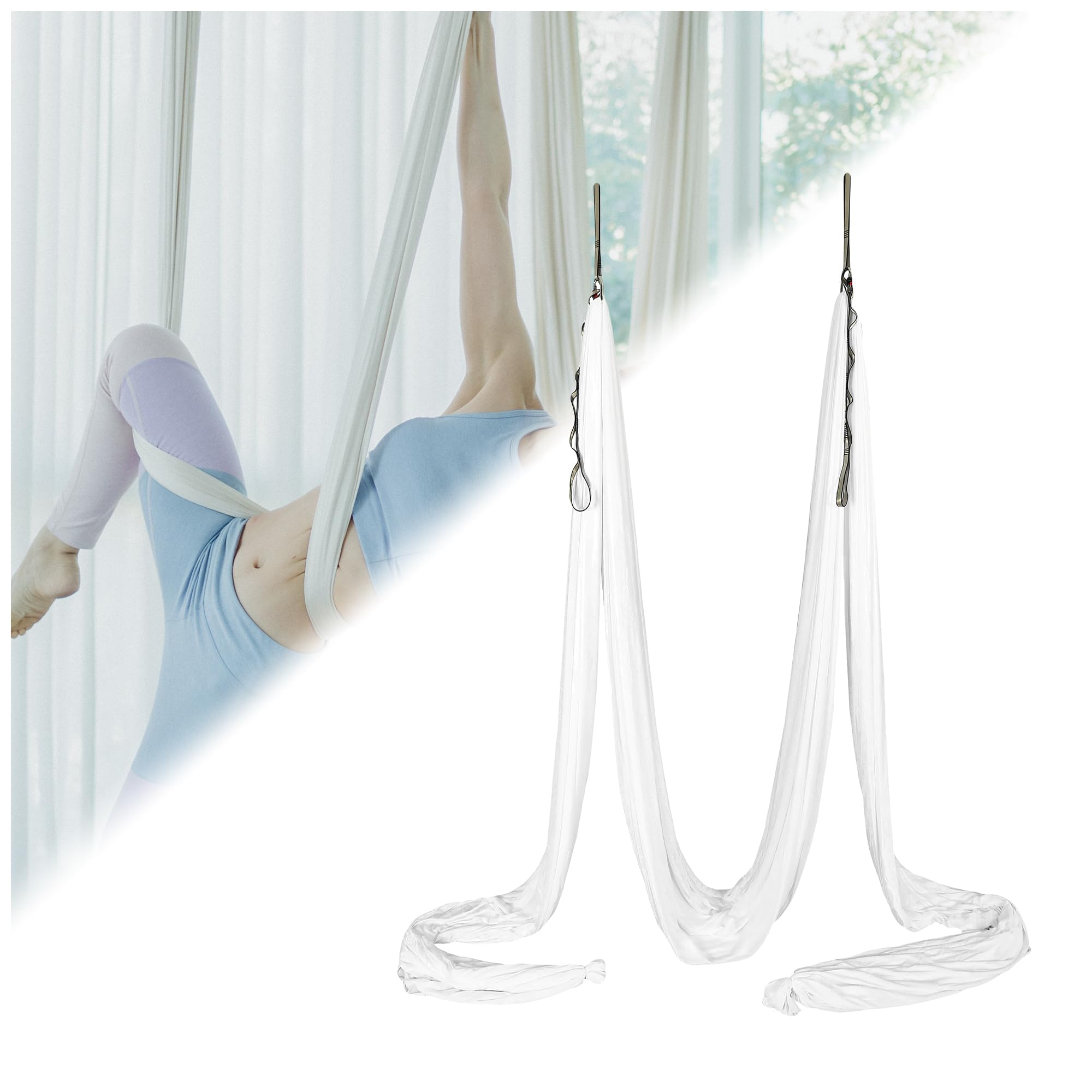 Kojem Aerial Yoga Silk Fabric Swing Kit - 6.6/13.1 Yards White Nylon Fabric for Fitness, Inversions, Flexibility & Core Strength - Perfect for Home Yoga Practice, Dance Training and Aerial Arts Performance