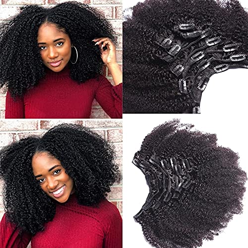 Afro Kinky Curly Clip-in Human Hair Extensions - Mongolian Virgin Hair Weft 12-22 Inch - Natural Black Small Curly Full Head Clip-ins (150g 20inch) for Women - Perfect for Daily Styling, Parties & Protective Hairstyles