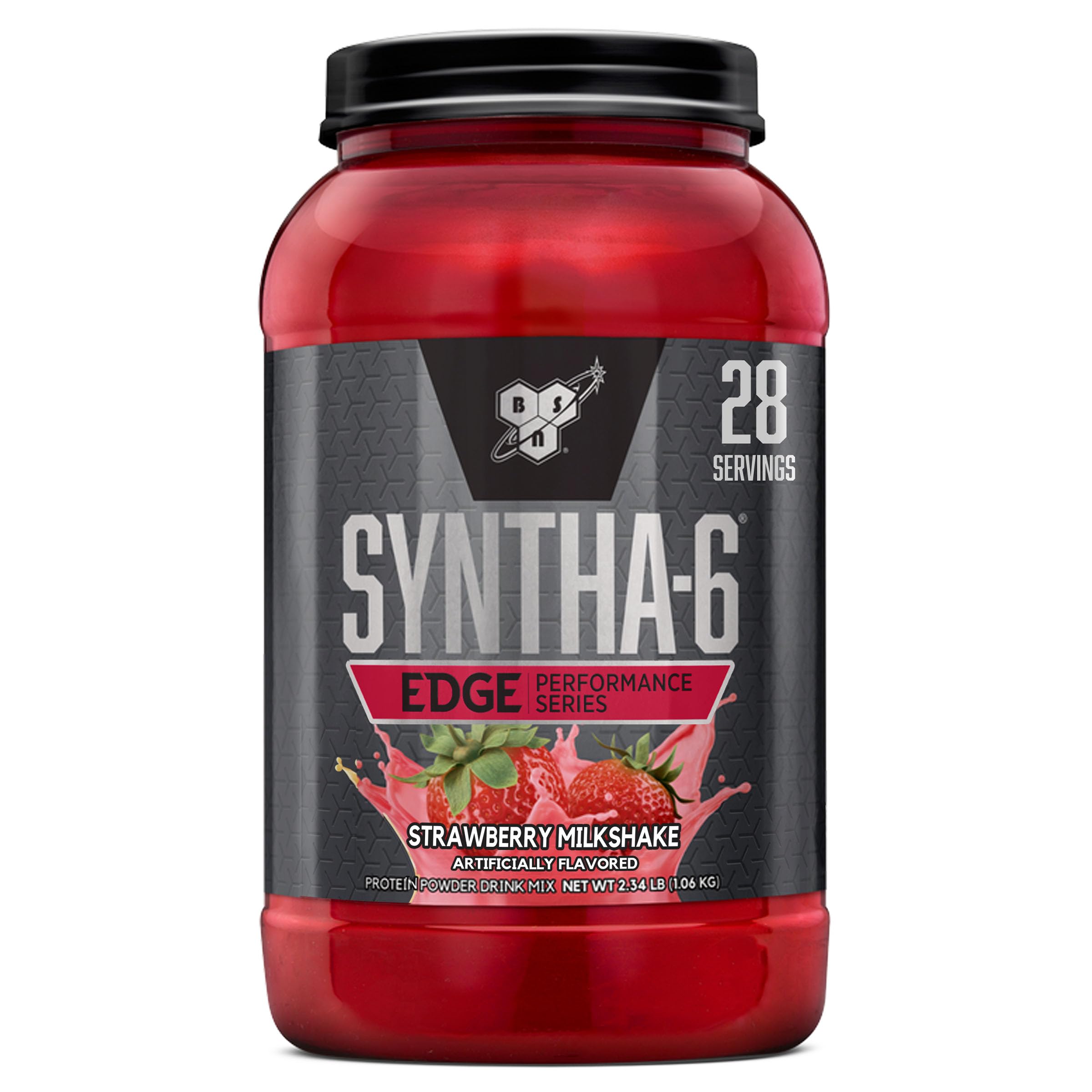 BSN SYNTHA-6 Edge Protein Powder - 24g Protein, Low Sugar, Hydrolyzed Whey & Micellar Casein Blend - Strawberry Milkshake Flavor (28 Servings) | Post-Workout Recovery & Muscle Building Supplement