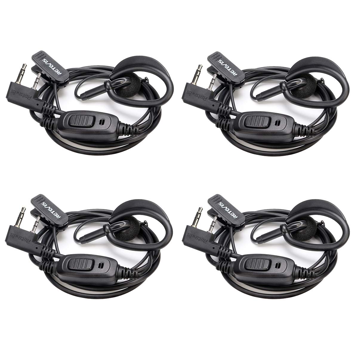 Retevis RT68 Soft Earhook Two-Way Radio Earpiece - In-Ear 2 Pin Design, Compatible with RT22 RT68 RT21 H-777 RT27 RT15 RT85 RB45 & Pxton Arcshell Walkie Talkies - Secure & Comfortable Communication for Security, Construction & Event Staff (4 Pack)