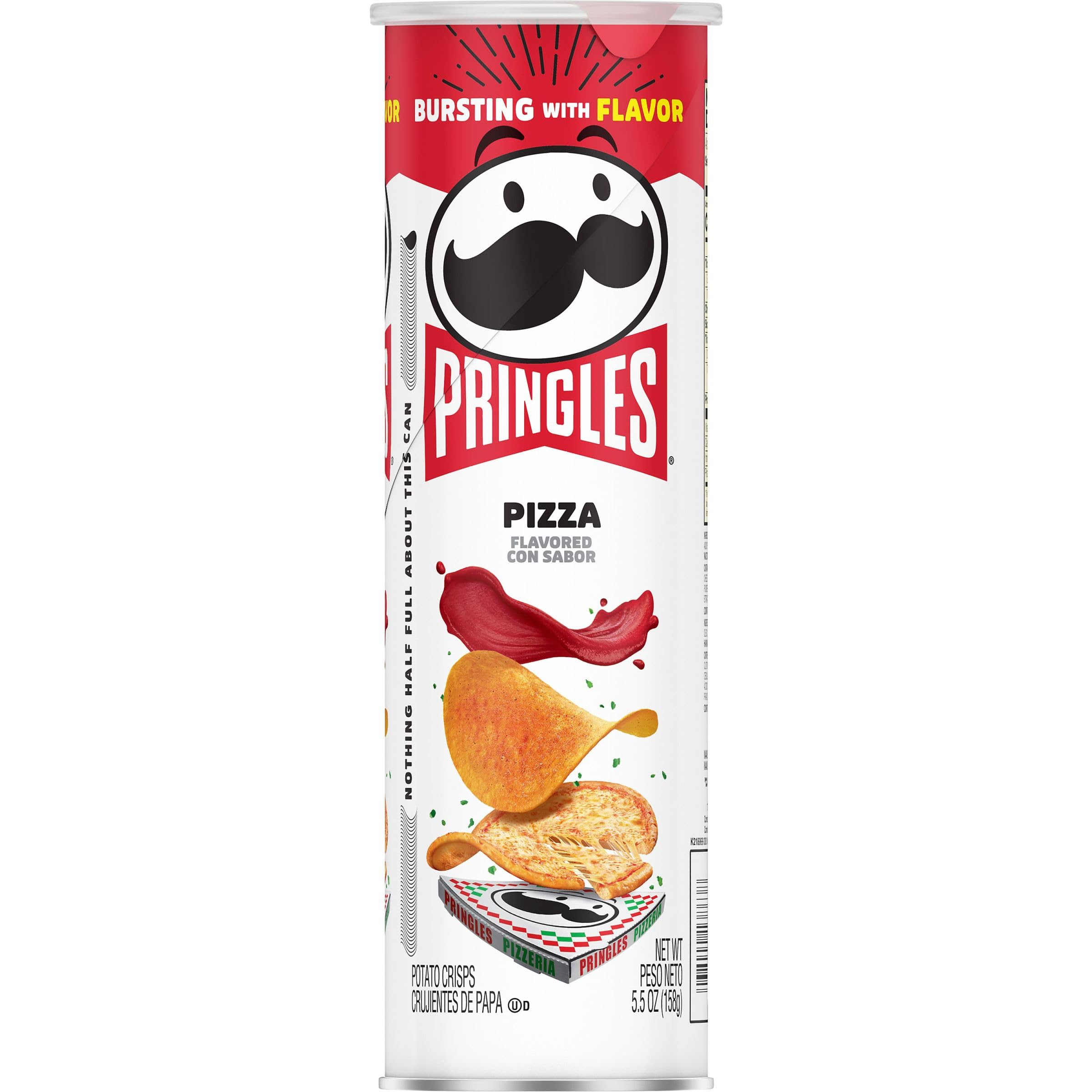Pringles Potato Crisps Chips - Pizza Flavor, 5.5oz Can (Pack of 1) - Crunchy Lunch Snacks & On-The-Go Treats for Office, School, or Road Trips