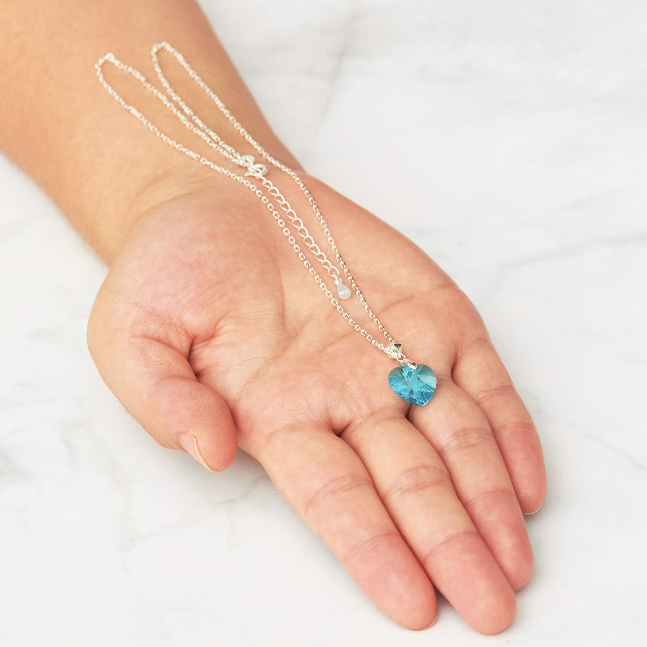 Sterling Silver Aquamarine Heart Necklace with Zircondia® - Perfect for Gifts & Anniversaries