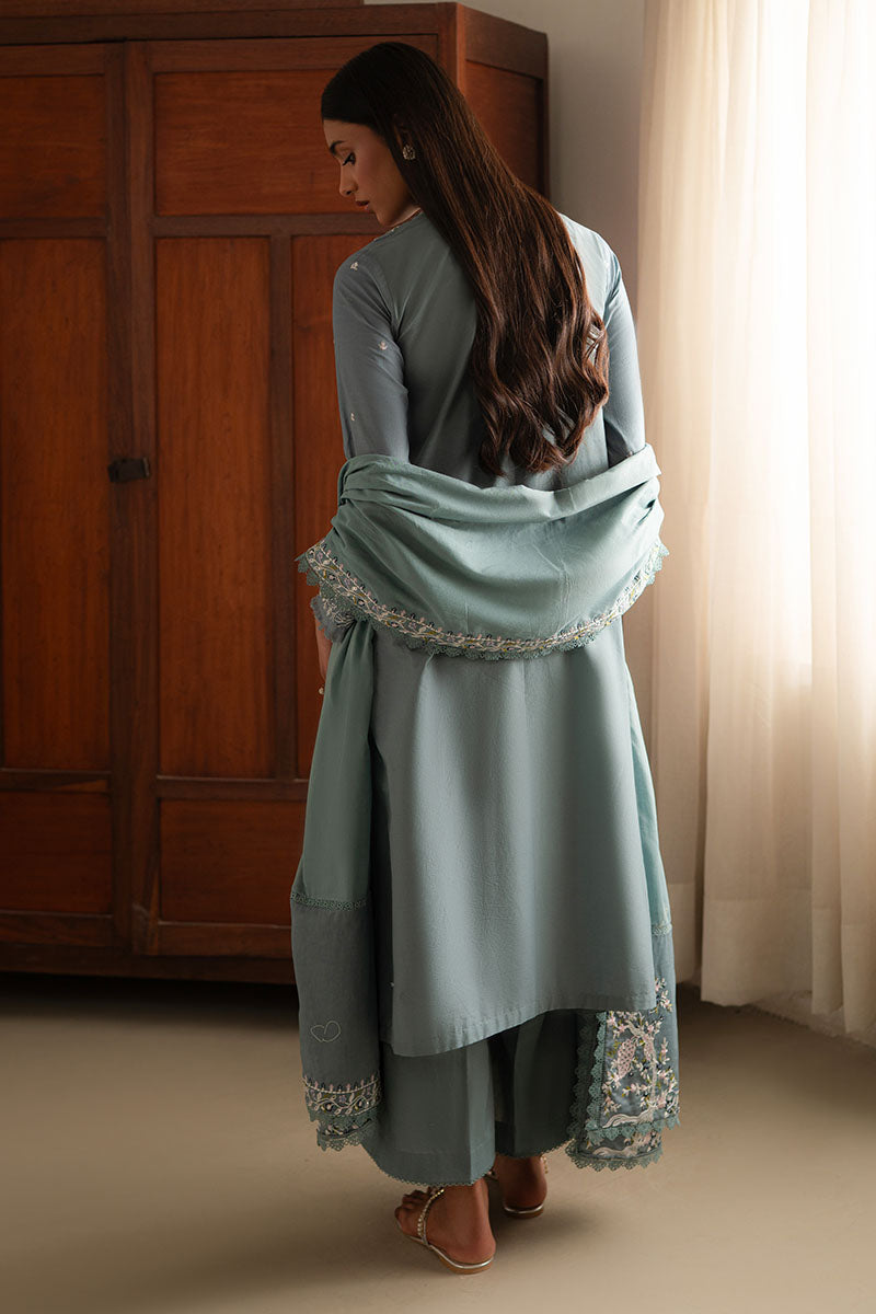 MOONLIGHT BLUE 3PC EMBROIDERED LAWN SUIT | Elegant Pakistani Formal Wear | Perfect for Weddings, Parties & Special Occasions