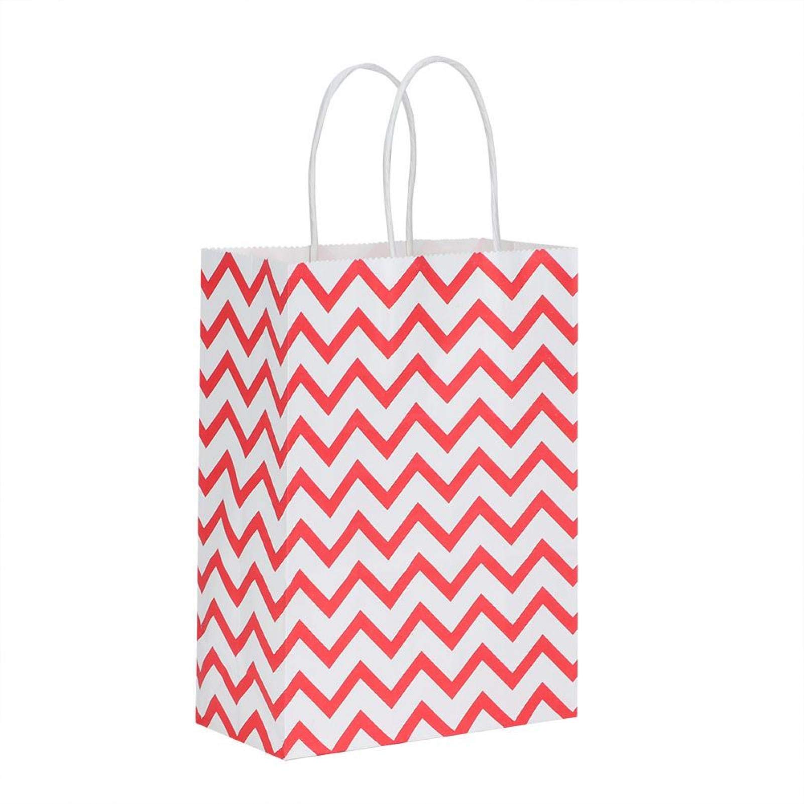 Eco-Friendly Small Wave Shape Kraft Paper Gift Bags for Shopping & Gift Wrapping - Bulk Pack of 100 (Red) - Perfect for Parties, Weddings & Retail Packaging
