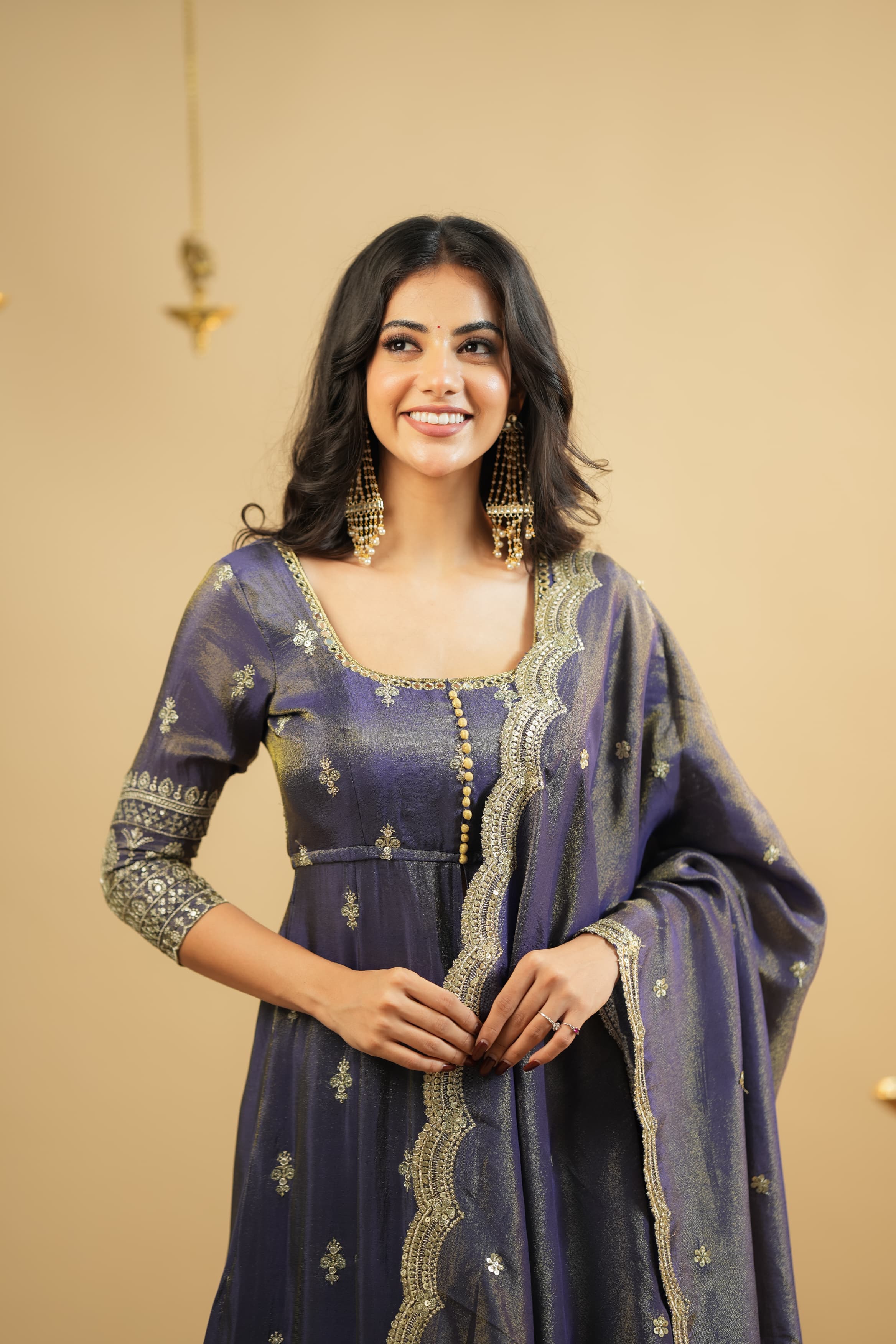 Premium Swastik Embroidered Anarkali Dress with Skirt Set - Elegant Indian Ethnic Wear for Festivals, Weddings & Special Occasions