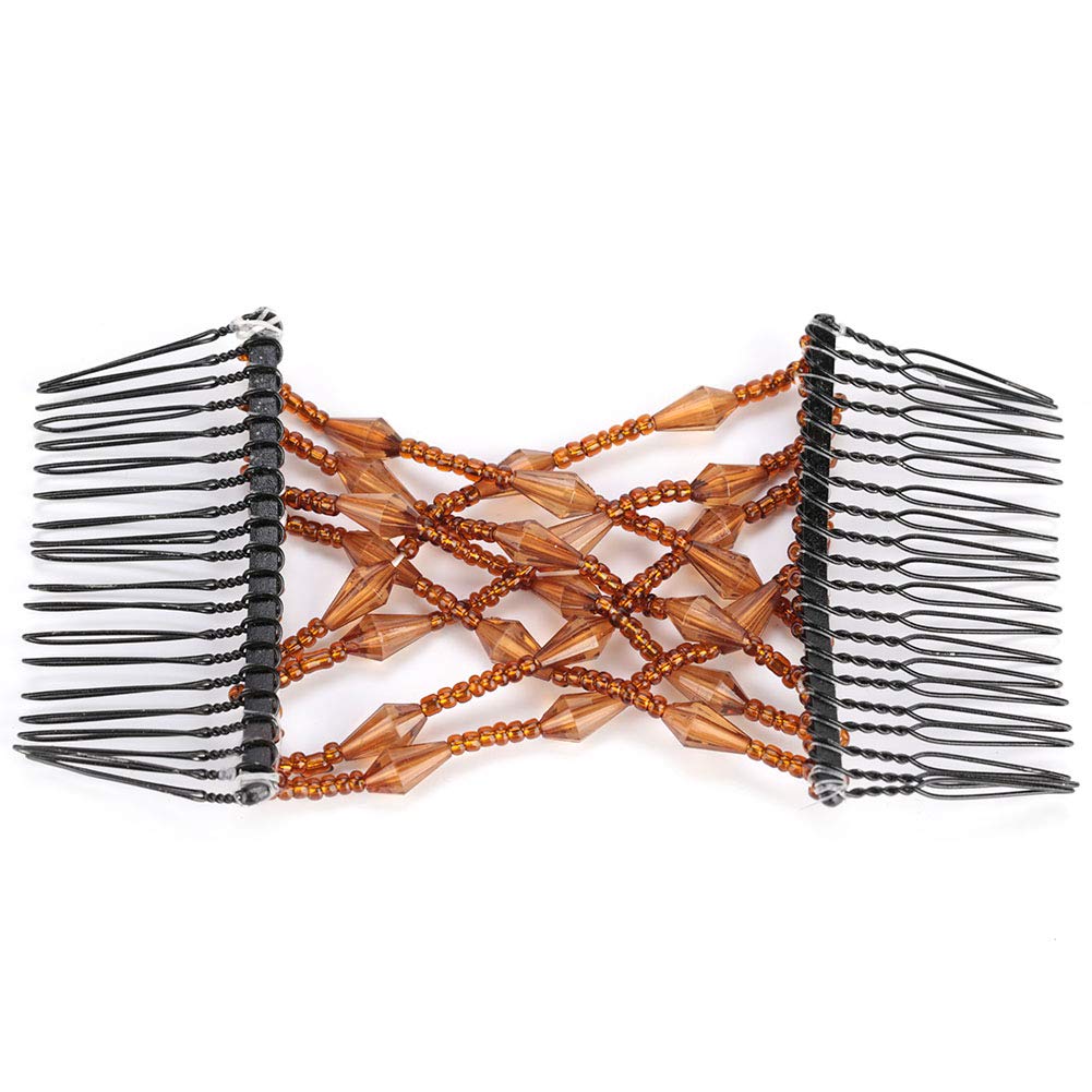 Women's Magic Stretchable Hair Clips with Beads - Elastic Double Hair Clips for Hairstyling, Ponytails & Braids - Perfect for Daily Use, Parties & Weddings