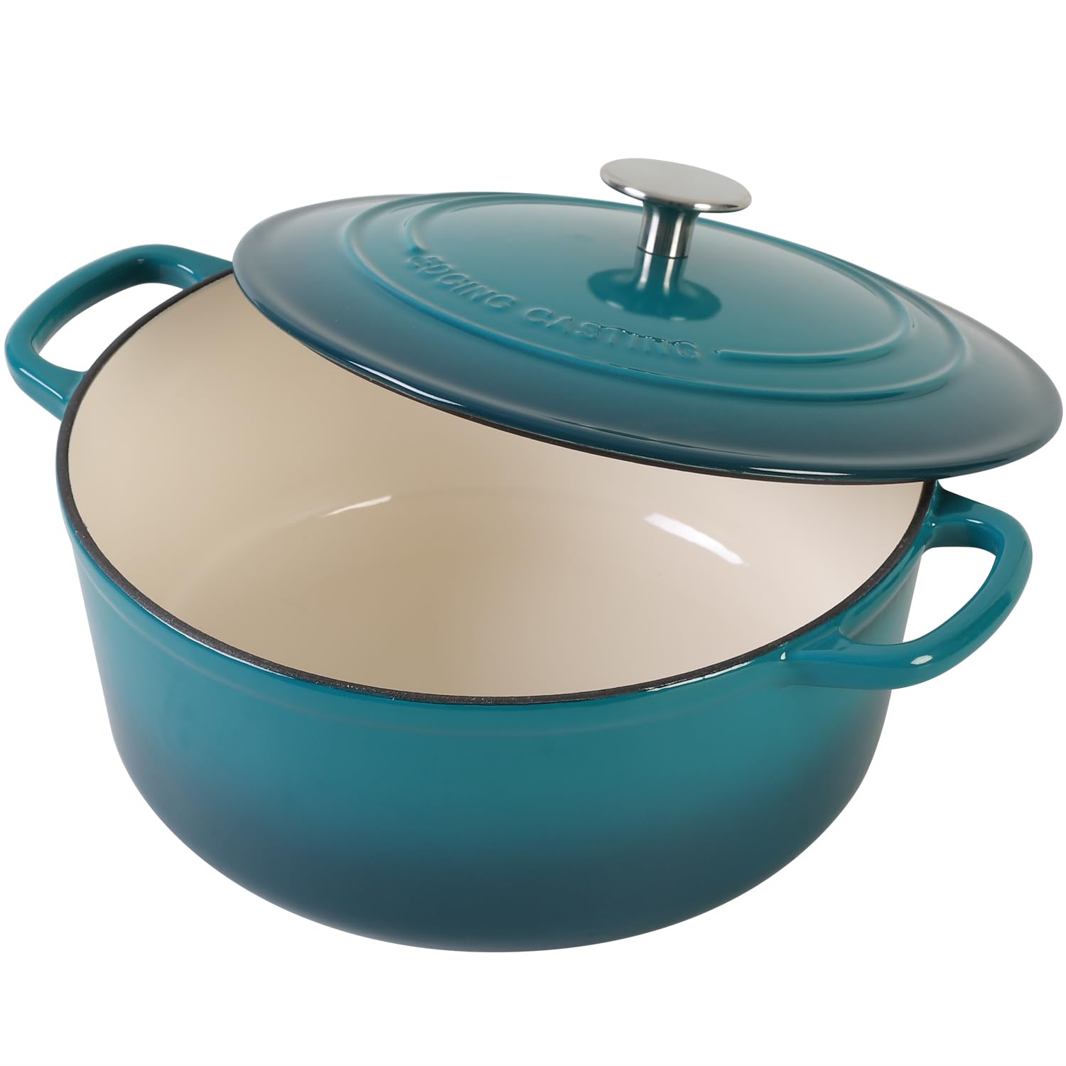 Enameled Cast Iron Dutch Oven with Lid - 3.5 Quart for Bread Baking, Roasting & Braising | Perfect for Sourdough, Stews & Oven-to-Table Serving | Dark Cyan