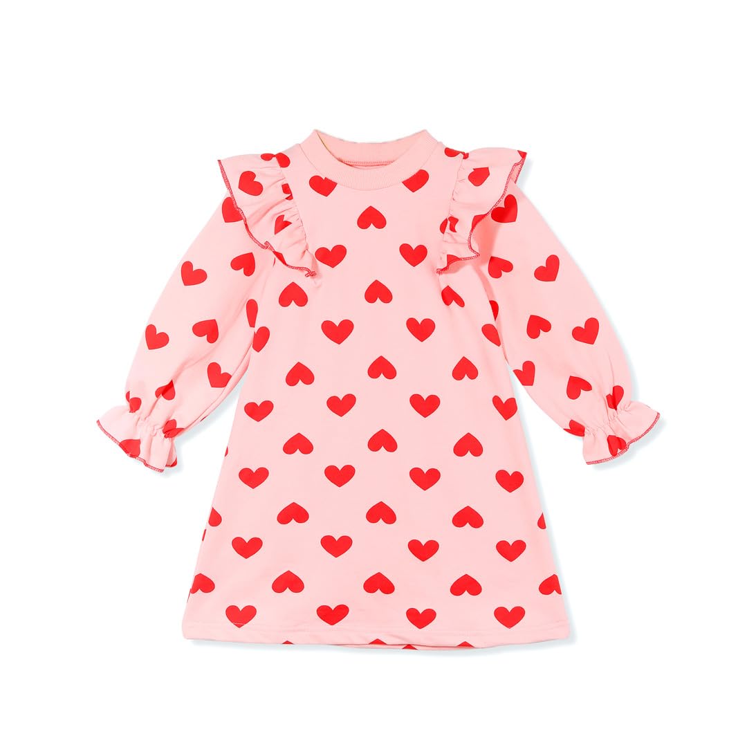 Ozkiz Heart Print Toddler Girls Pink Ruffle Dress Size 4T - Perfect for Birthday Parties, Photo Shoots & Special Occasions
