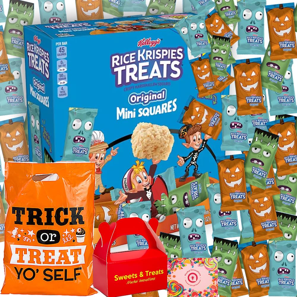 Mini Rice Crispies Treats Squares - Sweet Marshmallow Cereal Snacks for Kids, Individually Wrapped - Perfect for Birthday Parties, Classroom Treats & Halloween Trick or Treat Baskets - Muchai Bag (Great for Lunchboxes, After-School Snacks & Holiday Gift Baskets)
