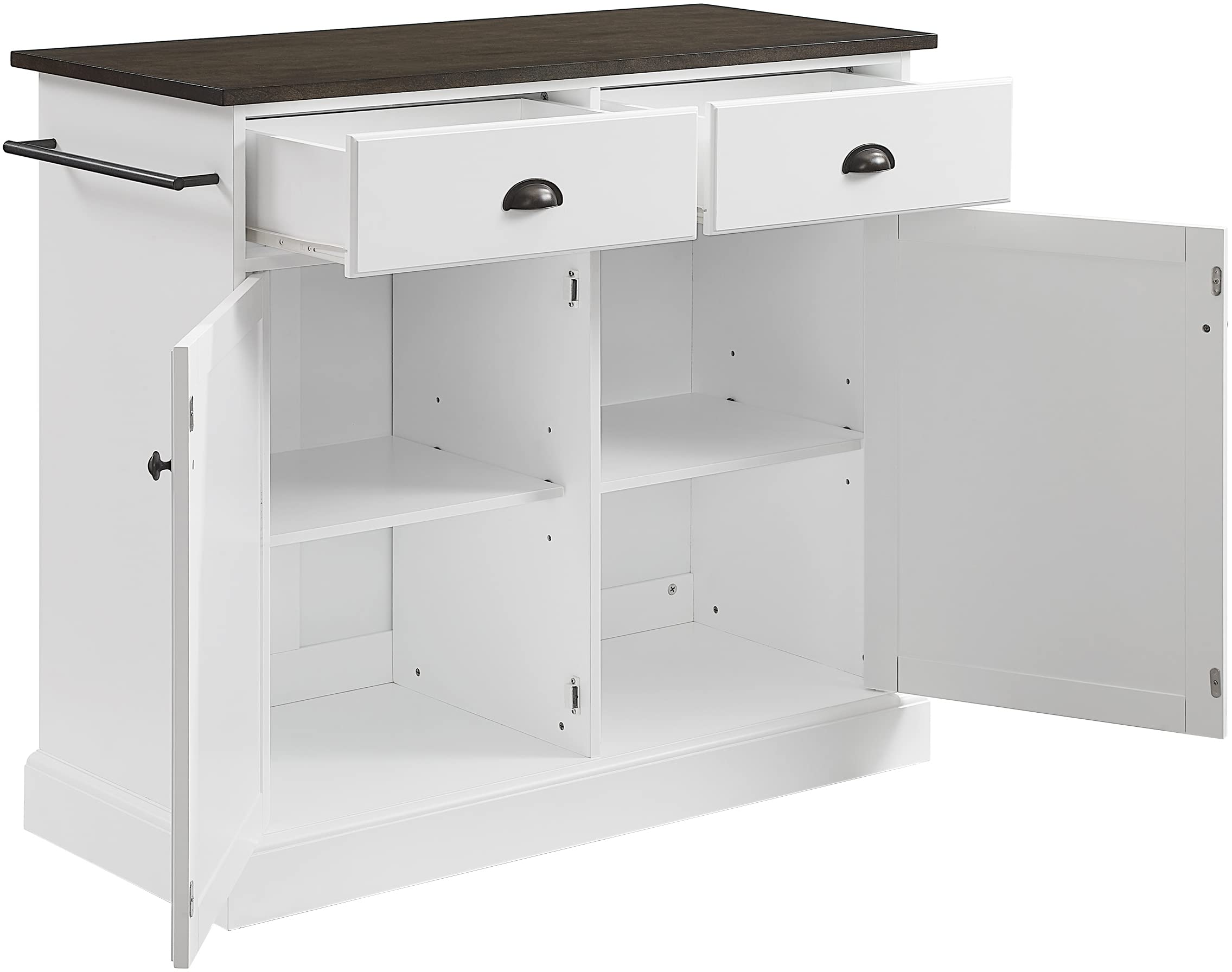 Crosley Shoreline White Kitchen Island with Shelves & Drawers - Microwave Stand, Coffee Bar Station for Small Spaces - Perfect for Apartments, Condos & Compact Kitchens