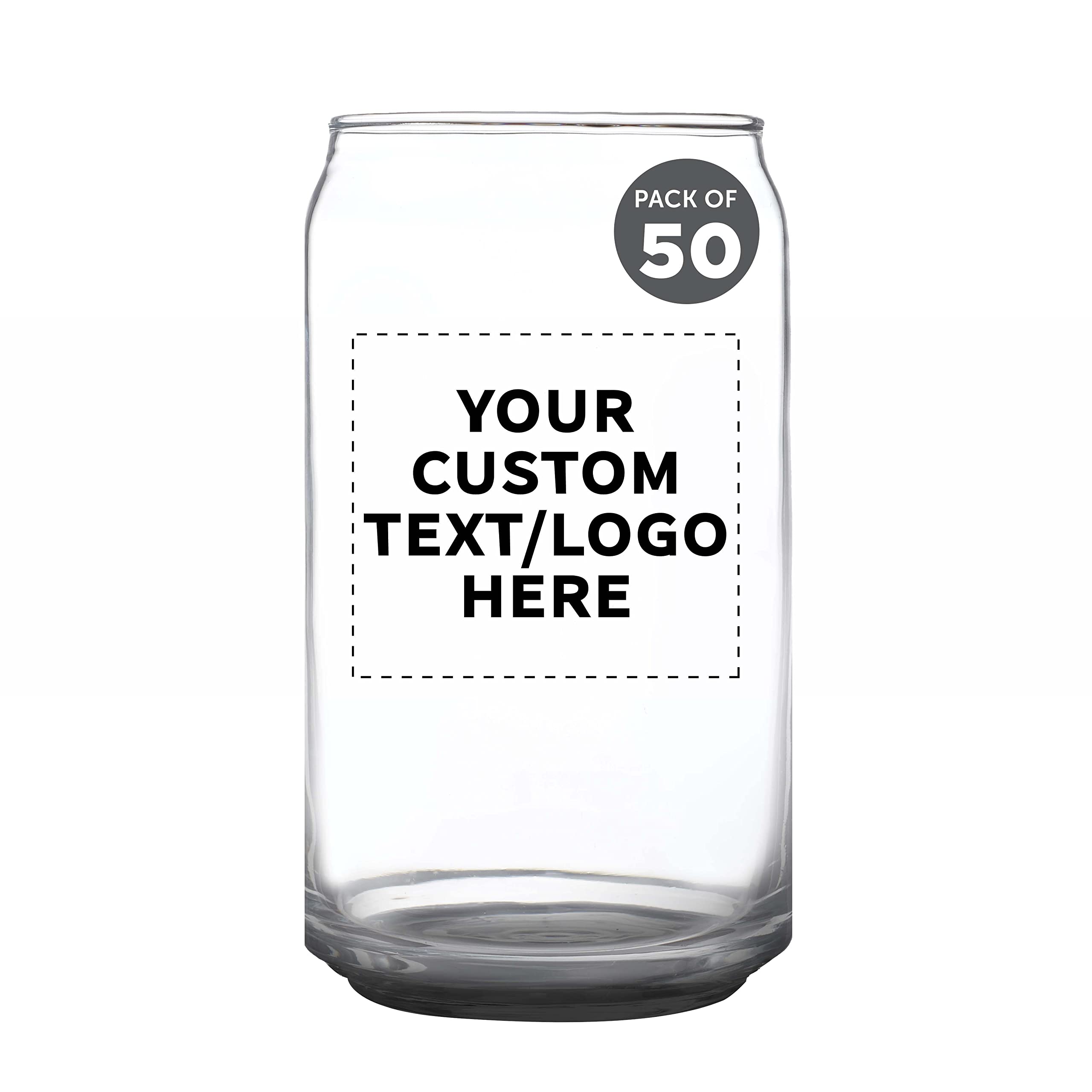 Custom Beer Can Glasses Set of 50 - 16 oz Pint Sized Glassware with Promotional Text & Logo - Soda Can Shaped Drinking Glasses for Bars, Parties & Events - Black