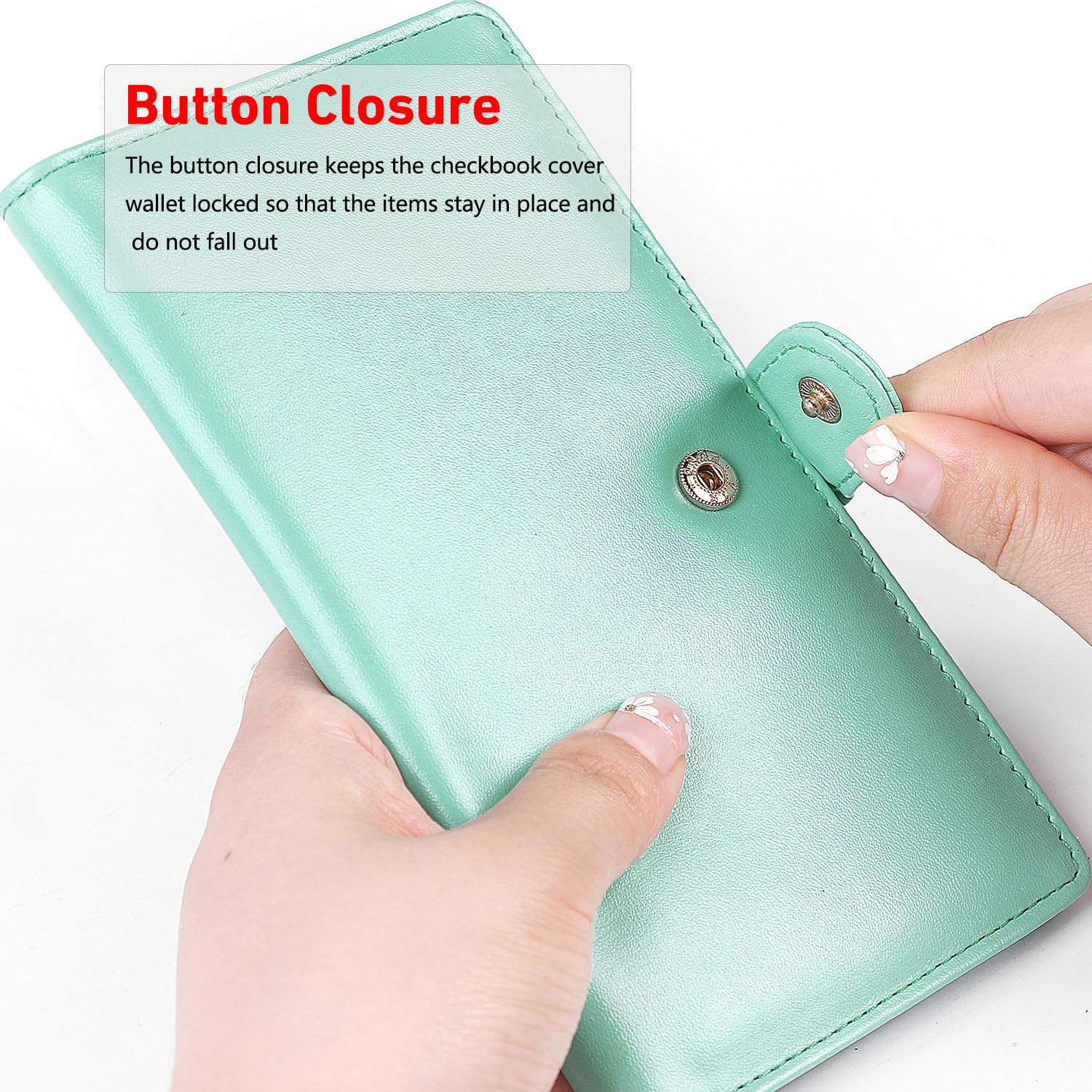Sanlykate RFID Blocking PU Leather Checkbook Cover with Pen Slot & Button Closure - Standard Size for Duplicate, Top & Side Tear Checks - Perfect for Business, Office & Personal Finance Organization