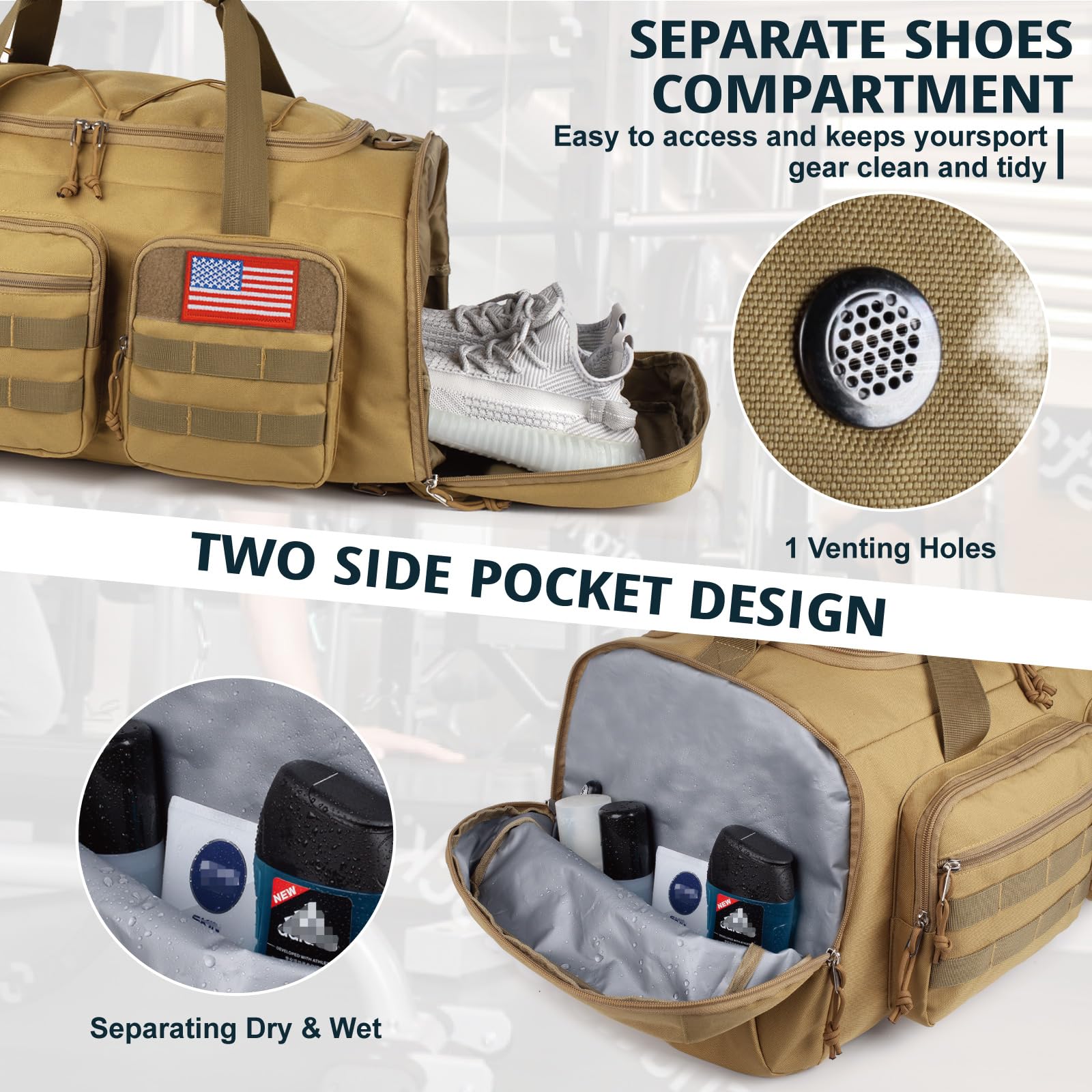 50L Large Tactical Gym Bag for Men & Women - 3-in-1 Sports Duffle Bag with Shoe Compartment, Water Resistant Travel Backpack for Gym, Workout, Travel & Weekend Getaways | Perfect for Fitness Enthusiasts & Frequent Travelers