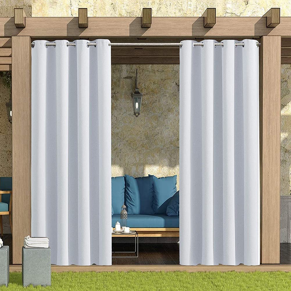 Waterproof Blackout Pergola Curtains Outdoor Sheer with Grommet Top - 2 Panels (Silver, 120x108 inches) for Porch, Gazebo, Cabana & Bedroom - UV Protection & Privacy for Outdoor Relaxation & Indoor Comfort