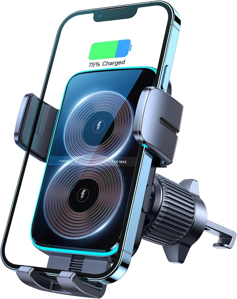 JOYROOM Wireless Car Charger Mount - Dual Coil Auto-Clamping Phone Holder for iPhone 16 Pro Max/15/14/13/12/11, Samsung Galaxy S24/S23/S22/S21 Ultra & Flip - Fast Charging Dashboard & Windshield Car Mount (Perfect for Commuting, Road Trips & GPS Navigation)