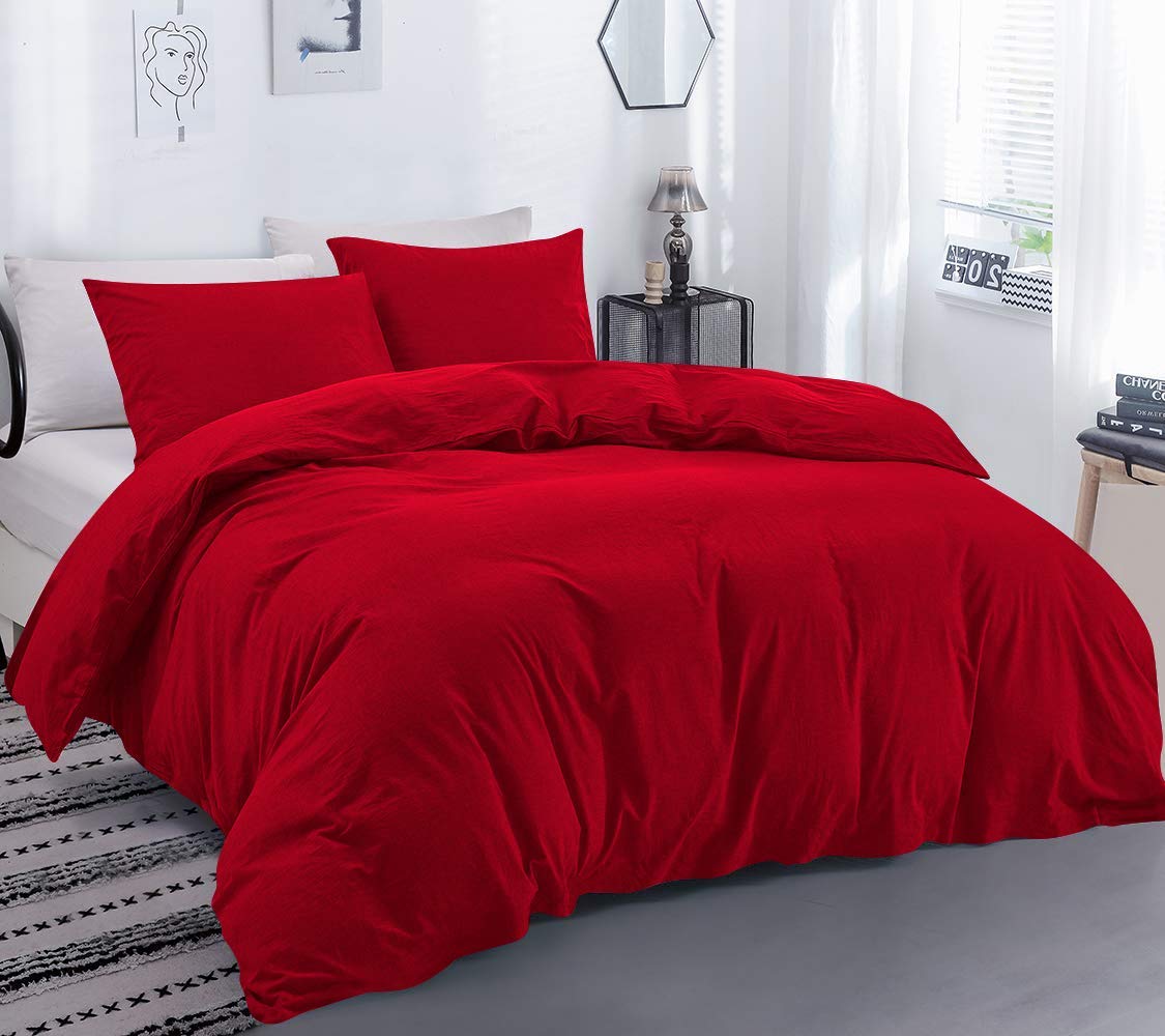 Luxury 850TC 100% Organic Bamboo Duvet Cover Set - GOTS Certified Oversized King Plus (120x128 Inch) - Hotel Quality Bedding with Zipper Closure - Breathable & Hypoallergenic - Perfect for Master Bedrooms & Guest Rooms - Solid Red Color