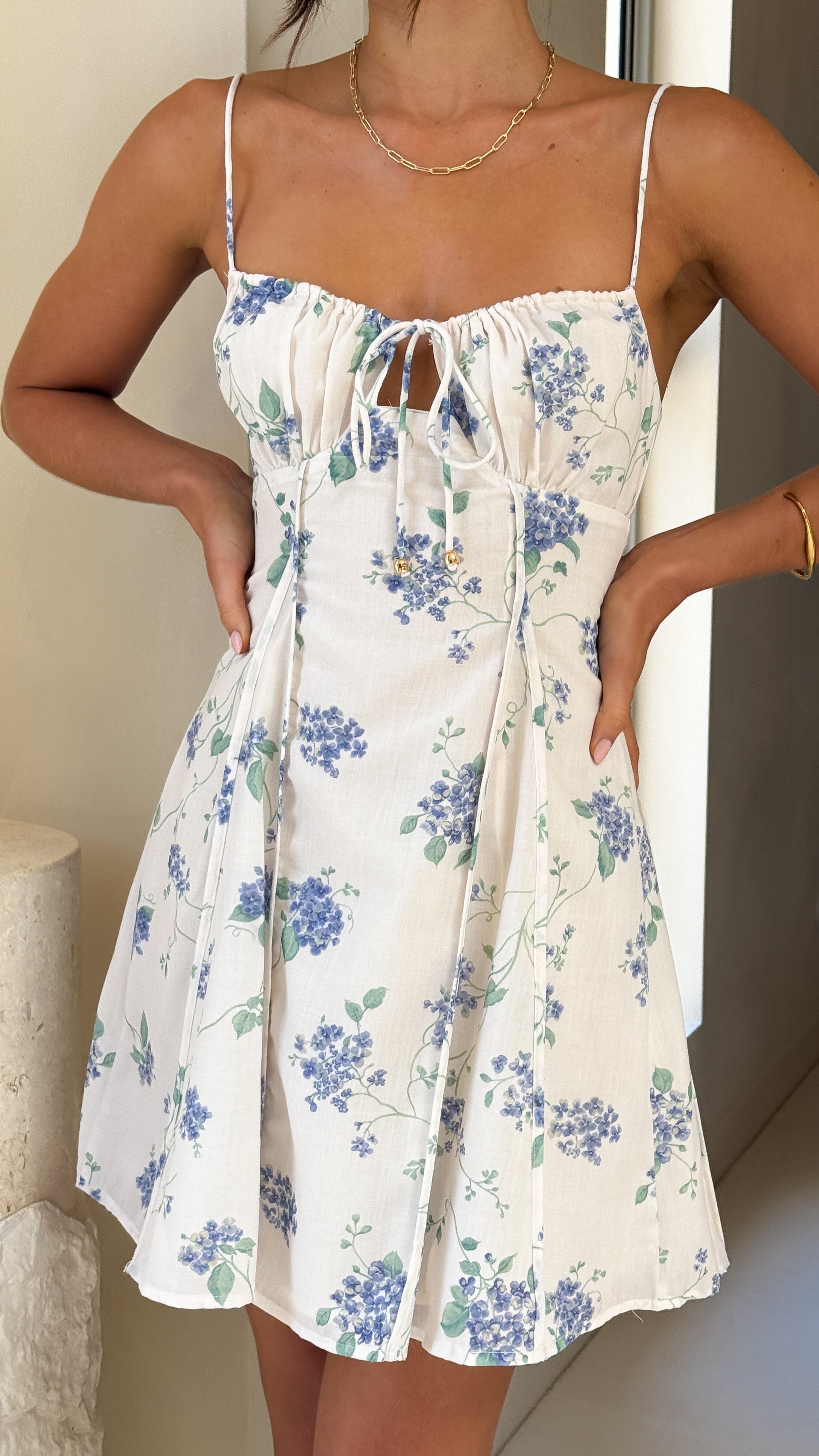 Bree Mini Dress - Blue Floral Print Summer Dress for Women | Perfect for Beach Vacations, Date Nights & Outdoor Parties