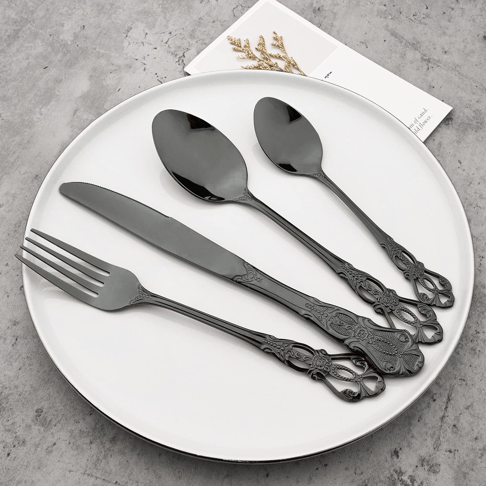 8-Piece Luxury Royal Silverware Set - 18/10 Stainless Steel Black Flatware Set for 2, Includes Forks Spoons & Knives - Modern Mirror Polished Dishwasher Safe Cutlery - Perfect for Fine Dining, Wedding Gifts & Elegant Dinner Parties