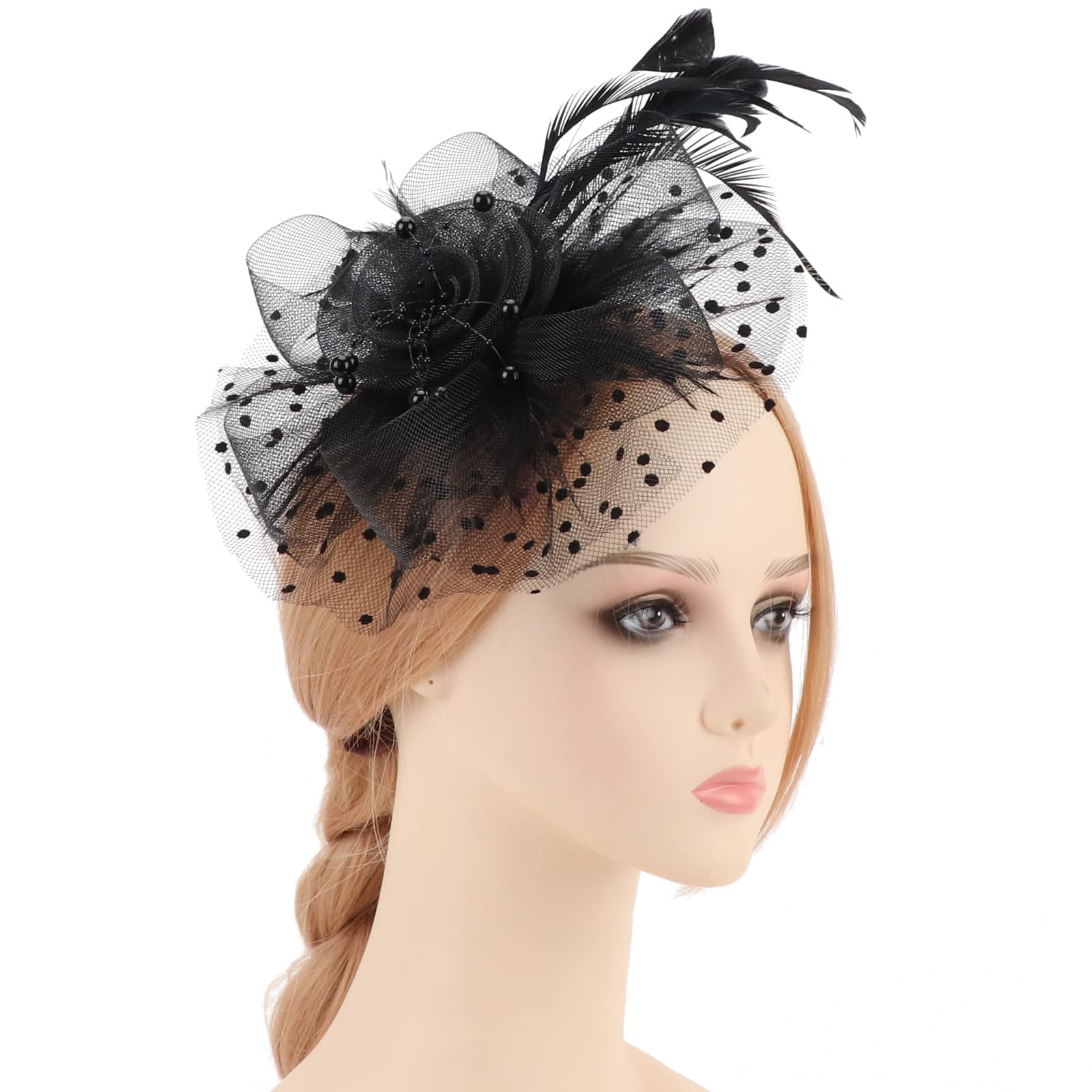 Elegant Women's Kentucky Derby Fascinator Hats with Flower, Headband & Clip - Perfect for Tea Parties, Weddings, and Special Events