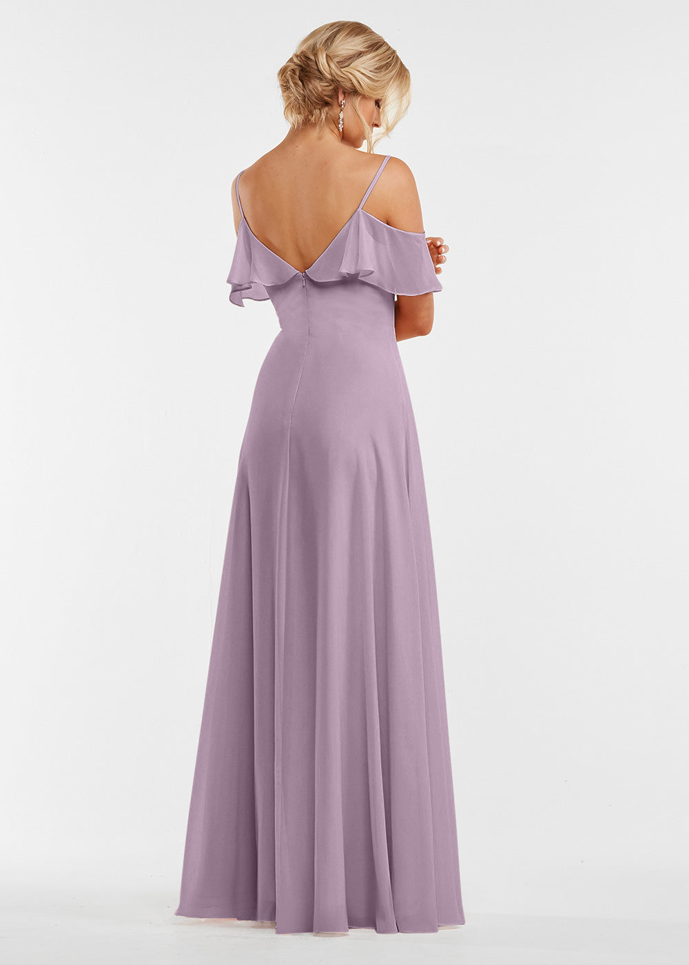 Elegant 83013 Stretch Chiffon Off-The-Shoulder A-Line Bridesmaid Dress with Ruffles - Perfect for Weddings, Prom, Formal Events & Special Occasions