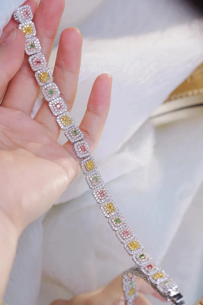 18K White Gold Luxury Diamond Bracelet for Women - 7.8 Carat Natural Rainbow Color Diamonds | Elegant Senior Banquet & Formal Occasion Jewelry Gift