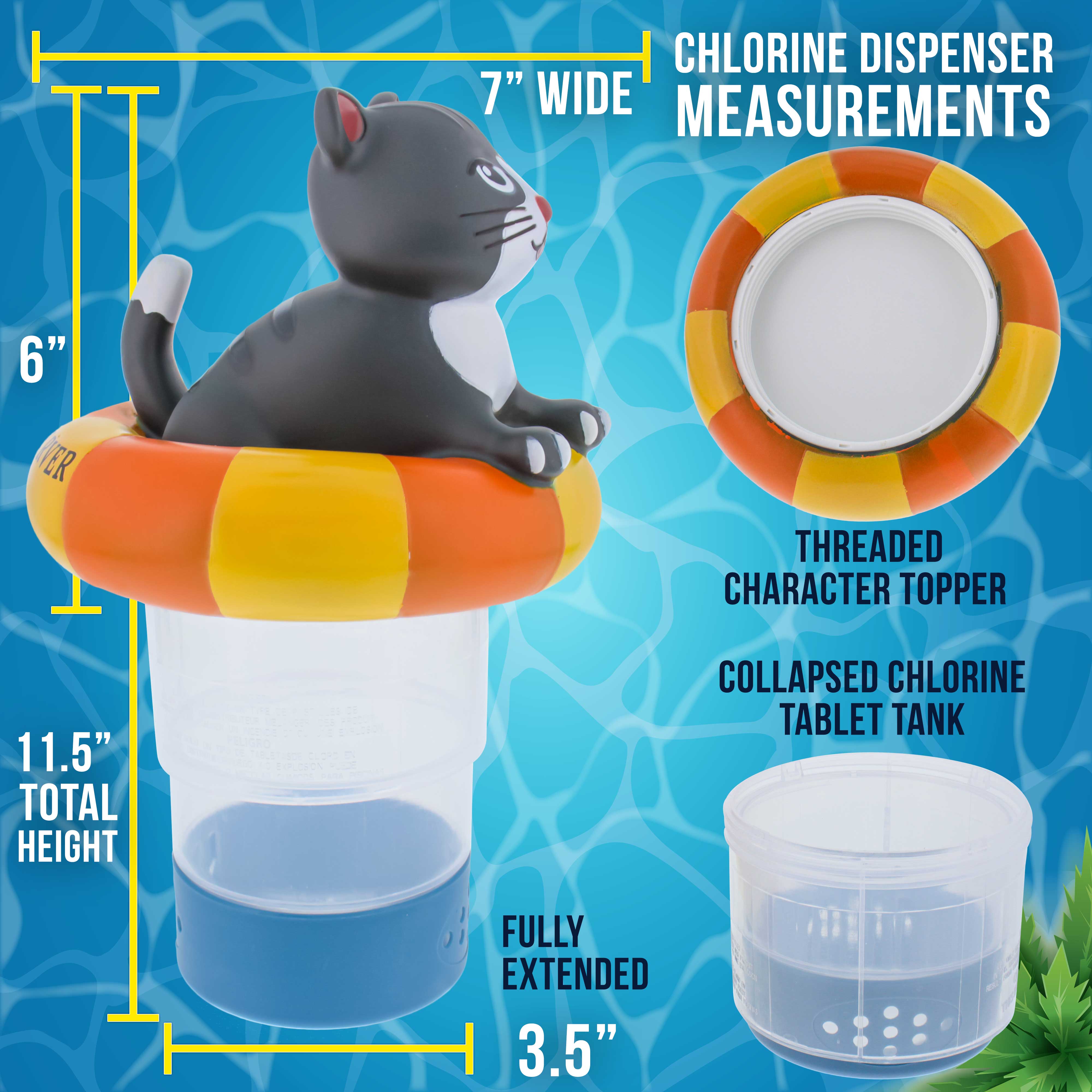 Kitty Cat Floating Pool Chlorine Dispenser - Collapsible Base Holds 3 Tablets | Cute Pet-Themed Pool Floater for Fun Swimming & Easy Chlorine Maintenance | Perfect for Backyard Pools, Summer Parties & Pet Lovers