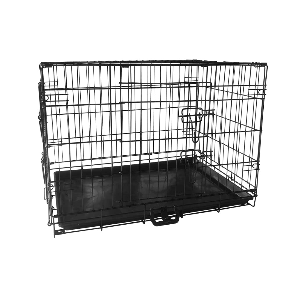 Signzworld 30 Inch 2-Door Folding Metal Dog Crate with Removable Tray - Medium Pet Training Cage & Animal Carrier for Puppies, Travel & Home Use