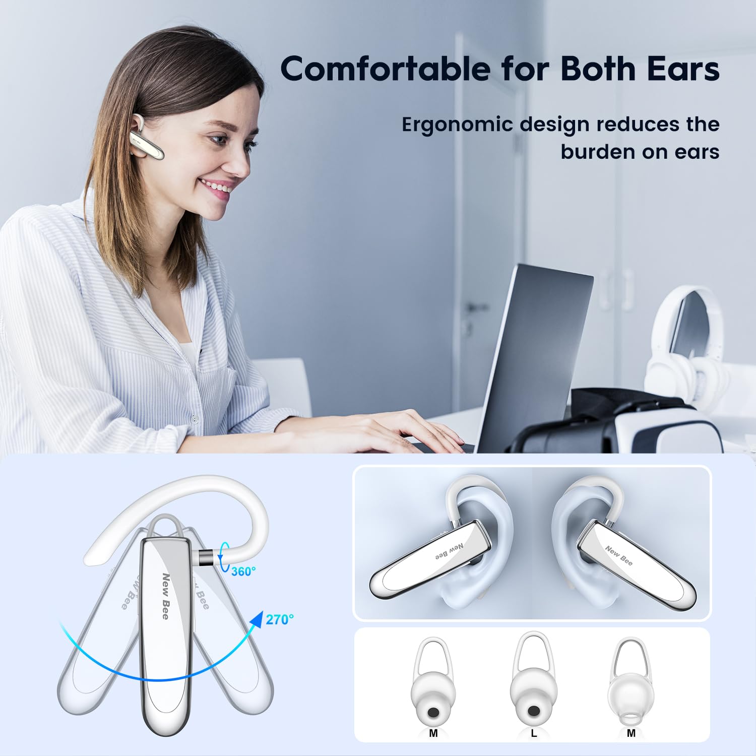 Wireless Bluetooth 5.0 Earpiece - Invisible Hands-Free Headset with Crystal Clear Voice for iPhone, Samsung, Huawei, Sony | Perfect for Driving, Office Calls & Online Meetings