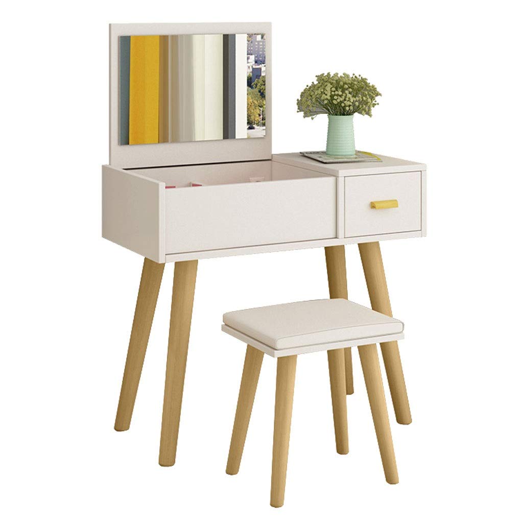 Zxb-Shop White Dressing Table with Flip Mirror, Makeup Stool & 1 Drawer - Multi-Functional Vanity Desk for Bedroom | Perfect for Makeup, Skincare & Hair Styling at Home