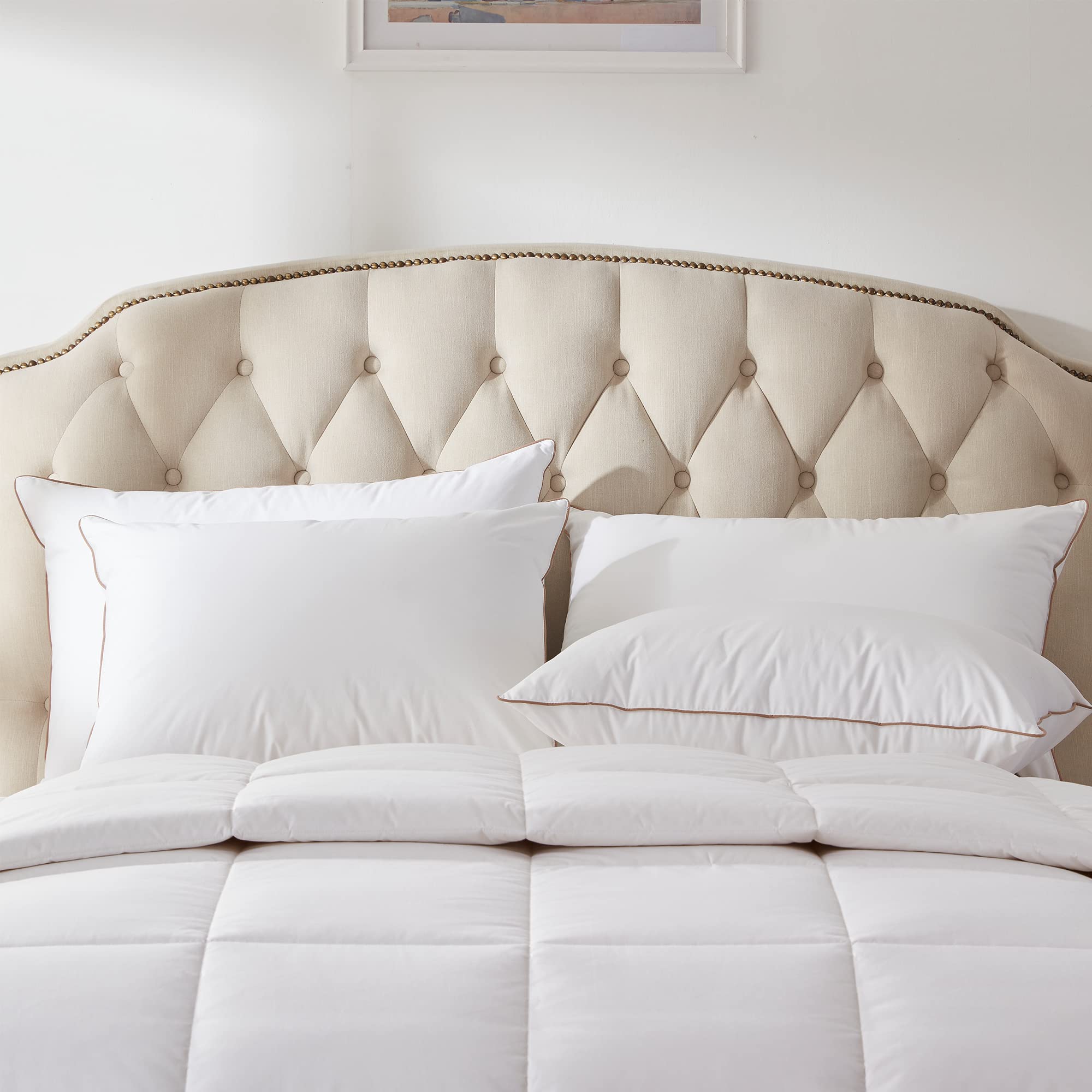 Puredown® Goose Feather & Down Pillows - 2 Pack King Size (20x36 Inches) - 100% Cotton Cover - Soft & Supportive for Side, Back & Stomach Sleepers - Perfect for Bedroom, Guest Room & Hotel Use