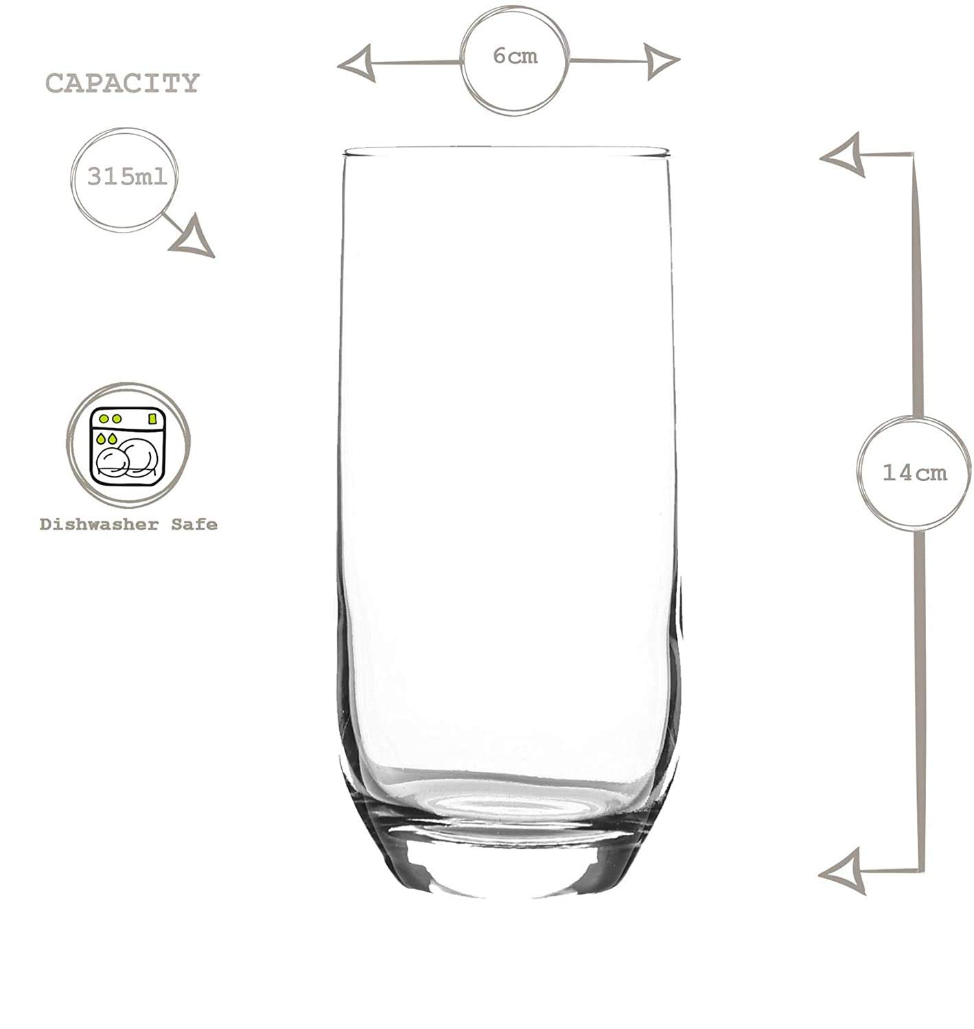 Premium 14oz (415ml) Large Highball Drinking Glasses Set of 6 - Crystal Clear Juice & Water Glasses for Cocktails, Iced Tea, Smoothies - Durable Lead-Free Glassware for Home, Restaurant & Bar Use