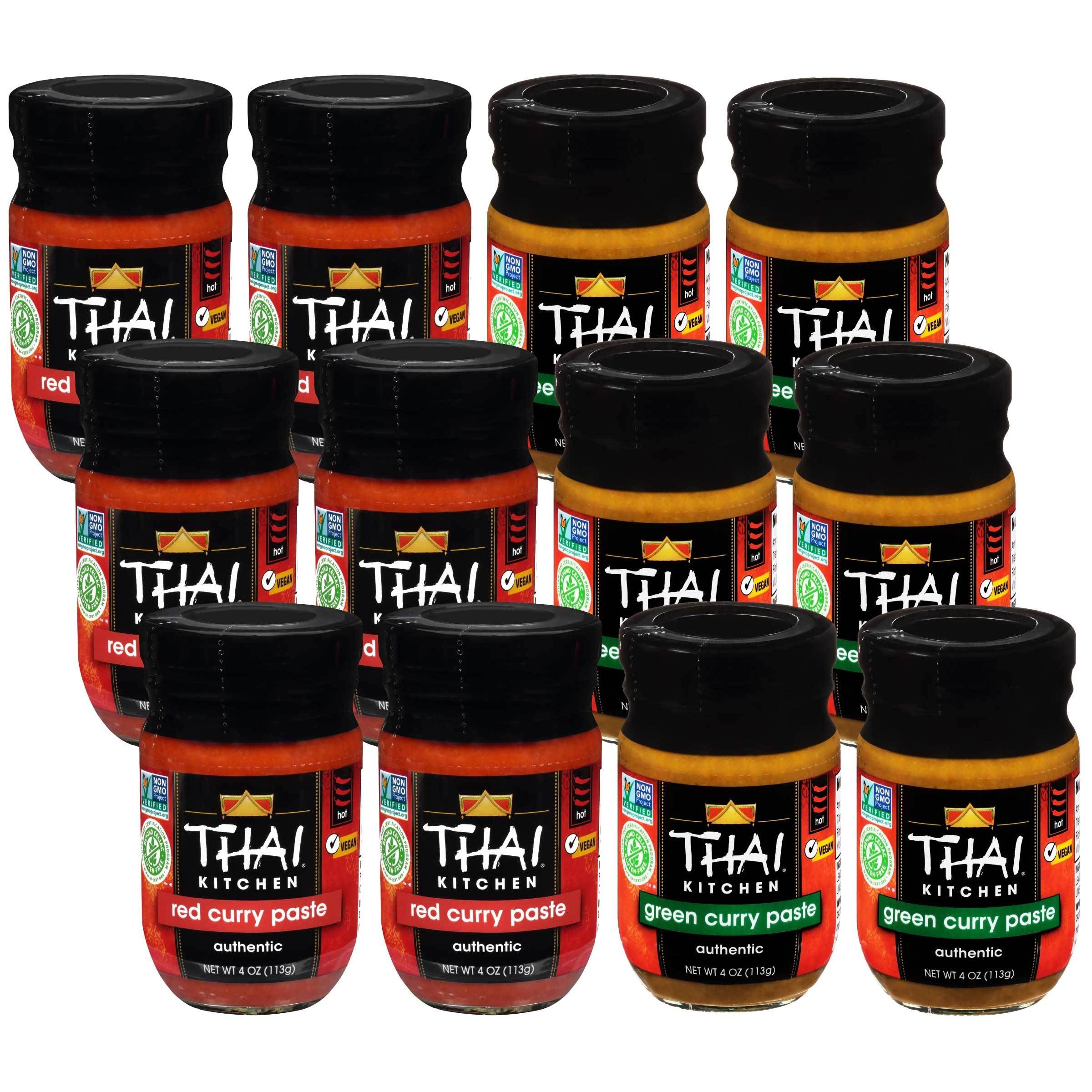 Thai Kitchen Gluten Free Red Curry Paste & Green Curry Paste, 4 oz (Pack of 6 Each) - Authentic Thai Flavors for Cooking, Stir-Fries, Soups & Marinades
