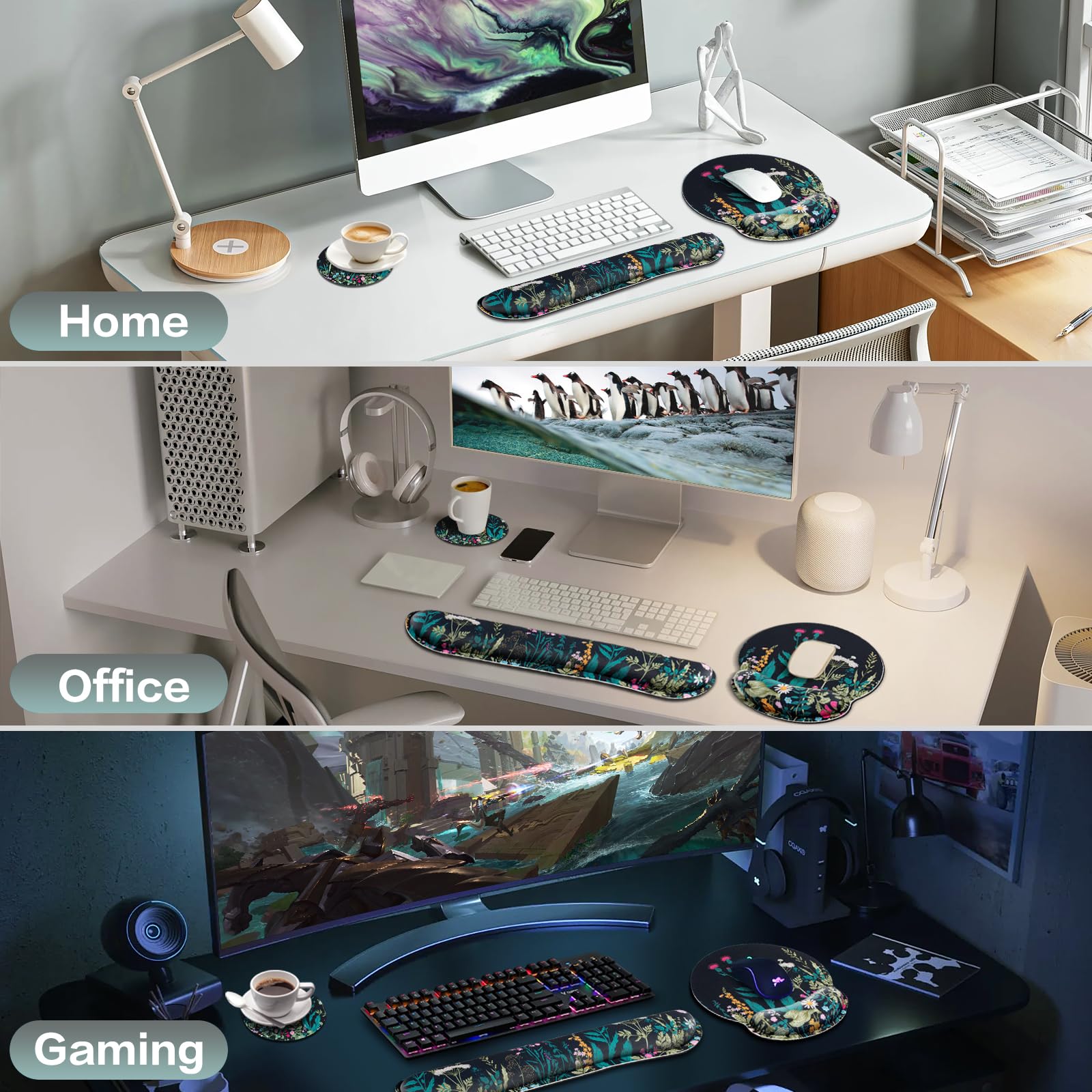 Qomolama 3-in-1 Ergonomic Mouse Pad with Memory Foam Wrist Rest & Anti-Skid Base - Premium Gaming Mouse Pad Set for Office, Study & Home Use - Perfect for Long Hours of Computer Work, Typing & Gaming